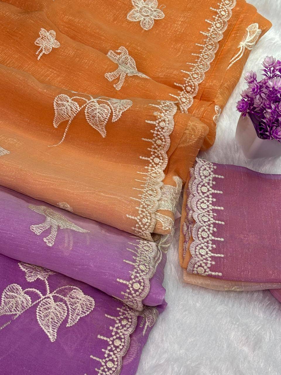     			Sanjana Silk Chanderi Embroidered Chanderi saree With Unstitched Blouse Piece ( Orange )