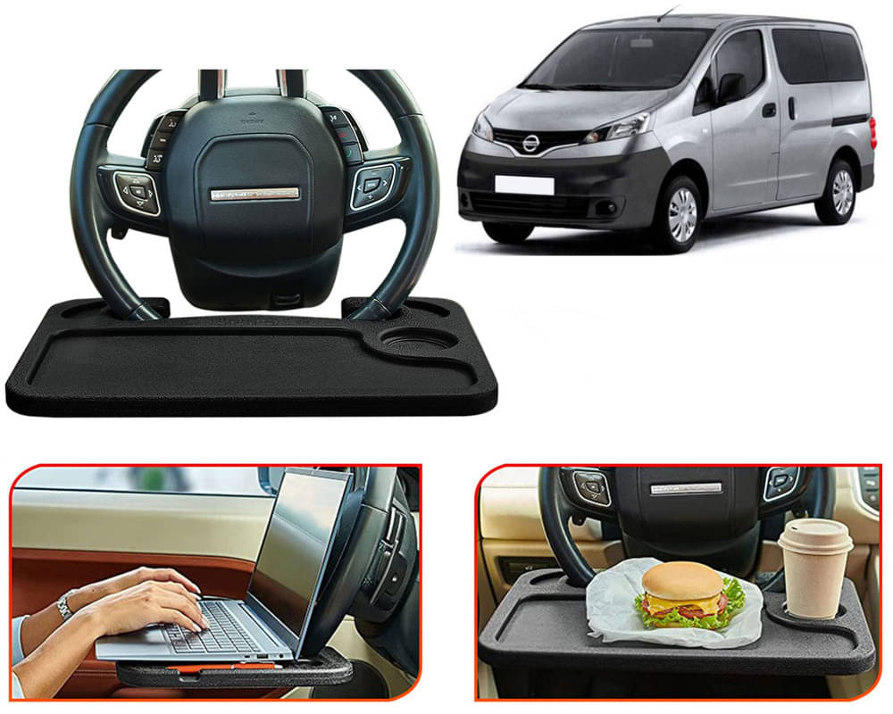     			Steering Wheel Desk for Laptop, Multipurpose Travel Accessories, Seat Stand Trays for Eating, Under Table Console (Black) Evalia