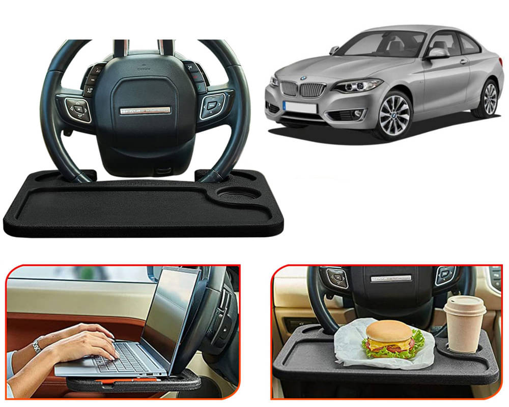     			Steering Wheel Desk for Laptop, Multipurpose Travel Accessories, Seat Stand Trays for Eating, Under Table Console (Black) 2 Series
