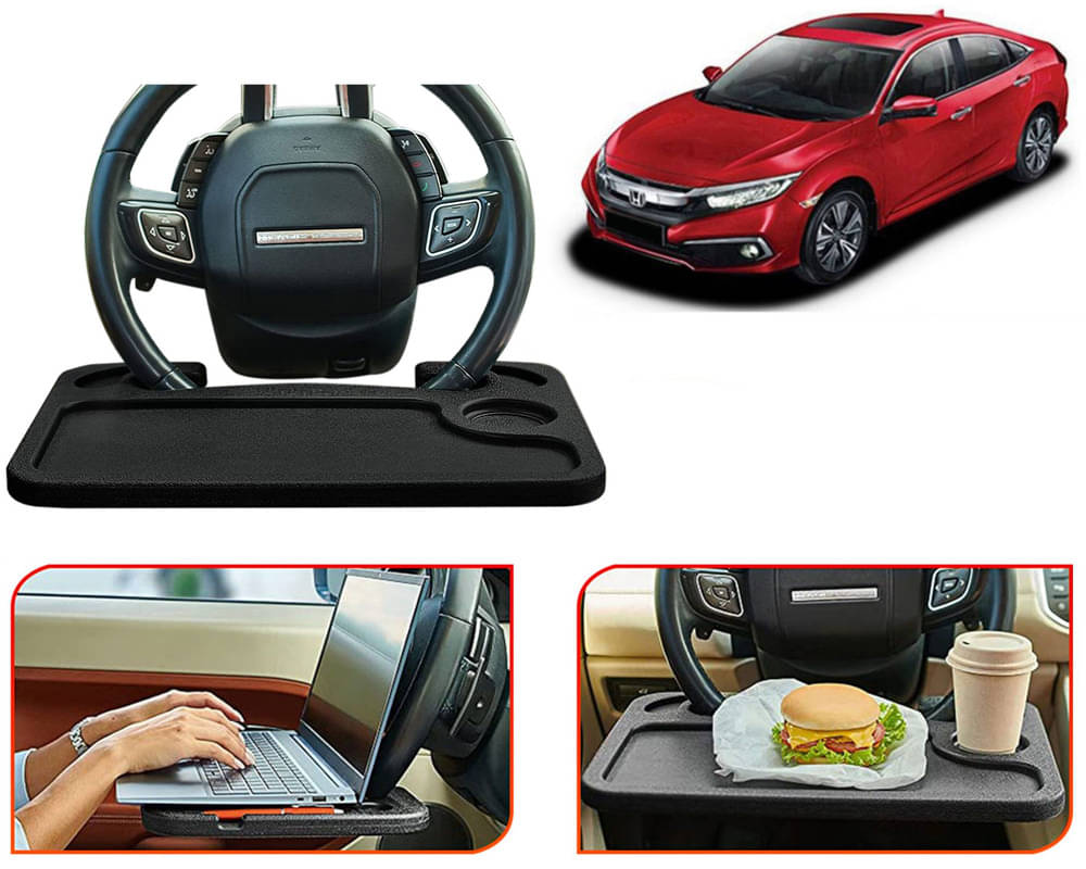 Steering Wheel Desk for Laptop, Multipurpose Travel Accessories, Seat Stand Trays for Eating, Under Table Console (Black) Civic 2019     			Steering Wheel Desk for Laptop, Multipurpose Travel Accessories, Seat Stand Trays for Eating, Under Table Console (Black) Civic 2019