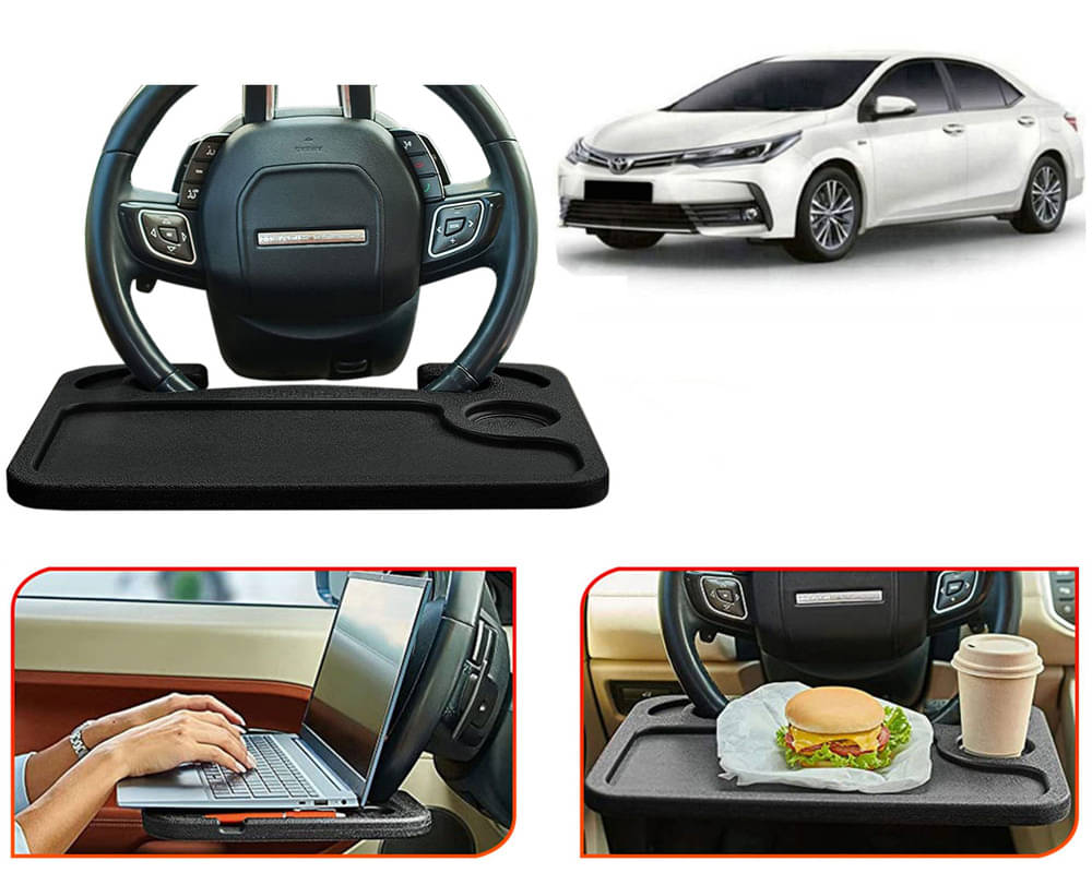    			Steering Wheel Desk for Laptop, Multipurpose Travel Accessories, Seat Stand Trays for Eating, Under Table Console (Black) Corolla Altis 2015