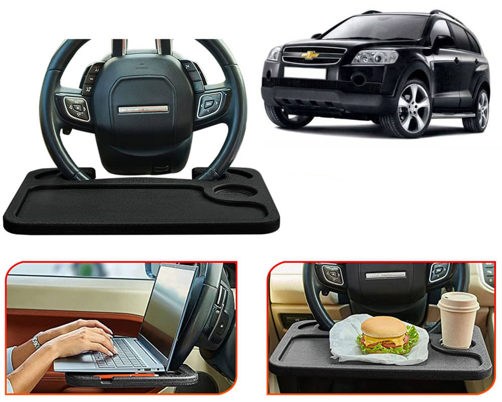 Steering Wheel Desk for Laptop, Multipurpose Travel Accessories, Seat Stand Trays for Eating, Under Table Console (Black) Captiva     			Steering Wheel Desk for Laptop, Multipurpose Travel Accessories, Seat Stand Trays for Eating, Under Table Console (Black) Captiva