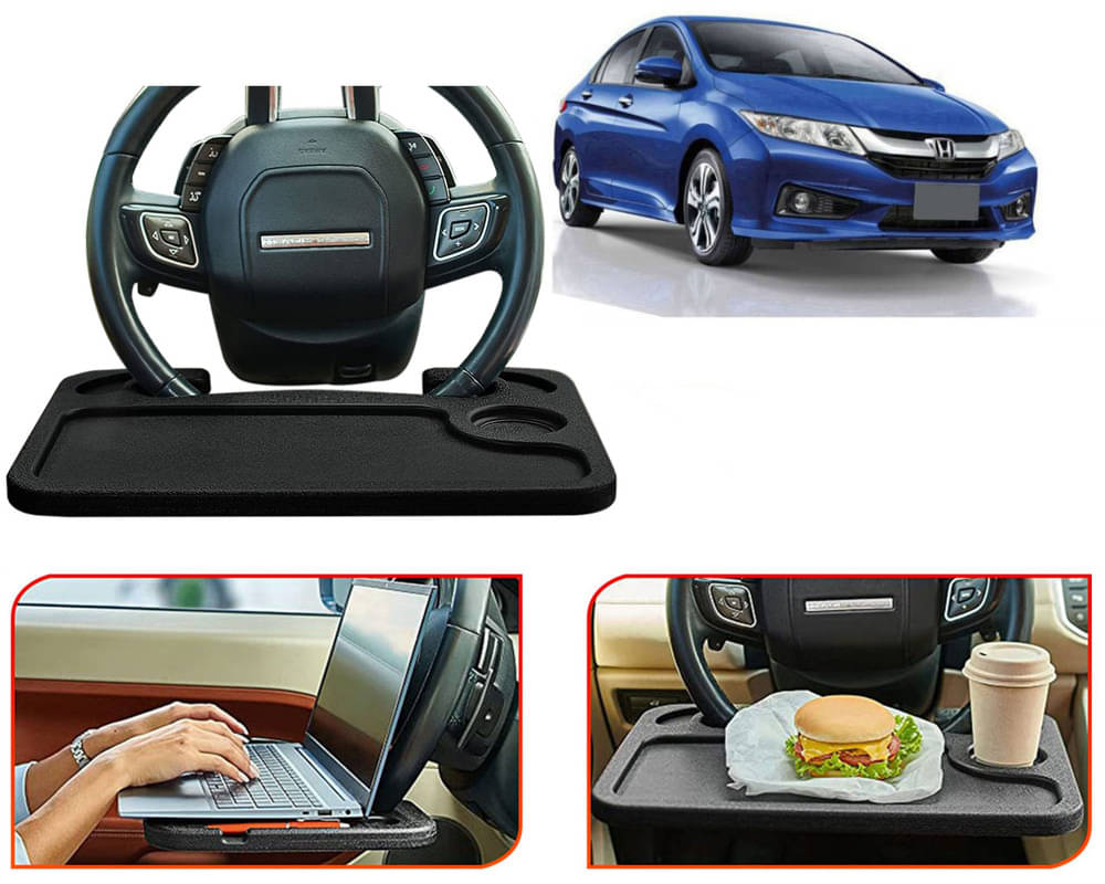     			Steering Wheel Desk for Laptop, Multipurpose Travel Accessories, Seat Stand Trays for Eating, Under Table Console (Black) City New