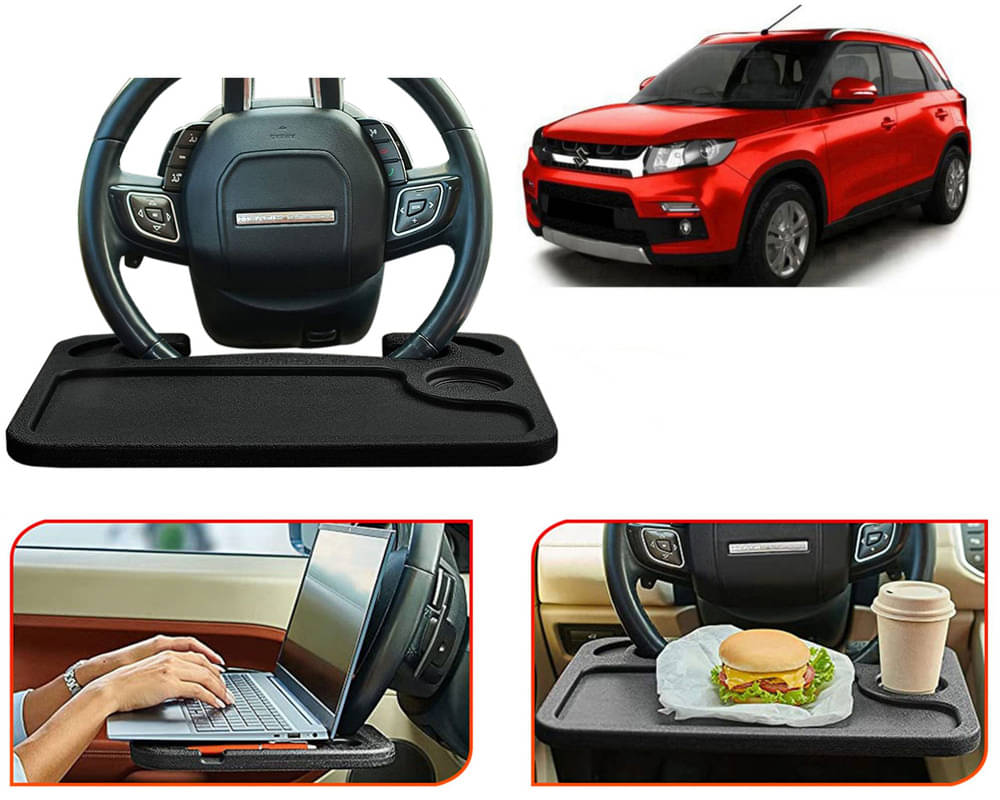 Steering Wheel Desk for Laptop, Multipurpose Travel Accessories, Seat Stand Trays for Eating, Under Table Console (Black) Brezza     			Steering Wheel Desk for Laptop, Multipurpose Travel Accessories, Seat Stand Trays for Eating, Under Table Console (Black) Brezza