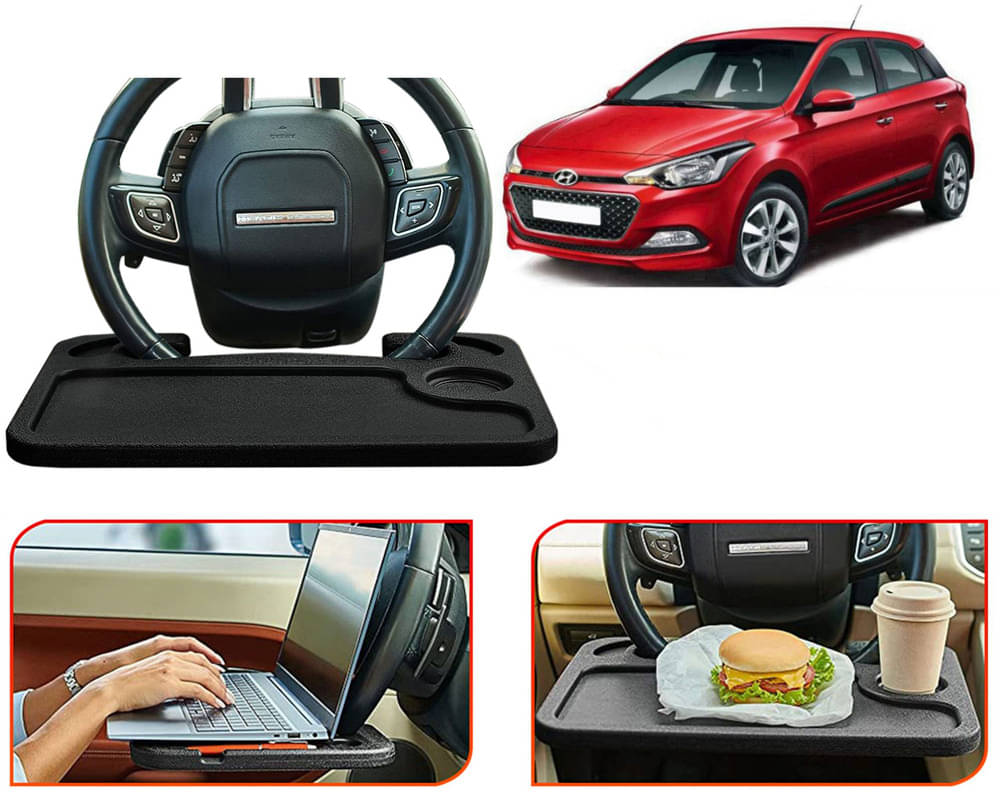 Steering Wheel Desk for Laptop, Multipurpose Travel Accessories, Seat Stand Trays for Eating, Under Table Console (Black) I20 Elite     			Steering Wheel Desk for Laptop, Multipurpose Travel Accessories, Seat Stand Trays for Eating, Under Table Console (Black) I20 Elite