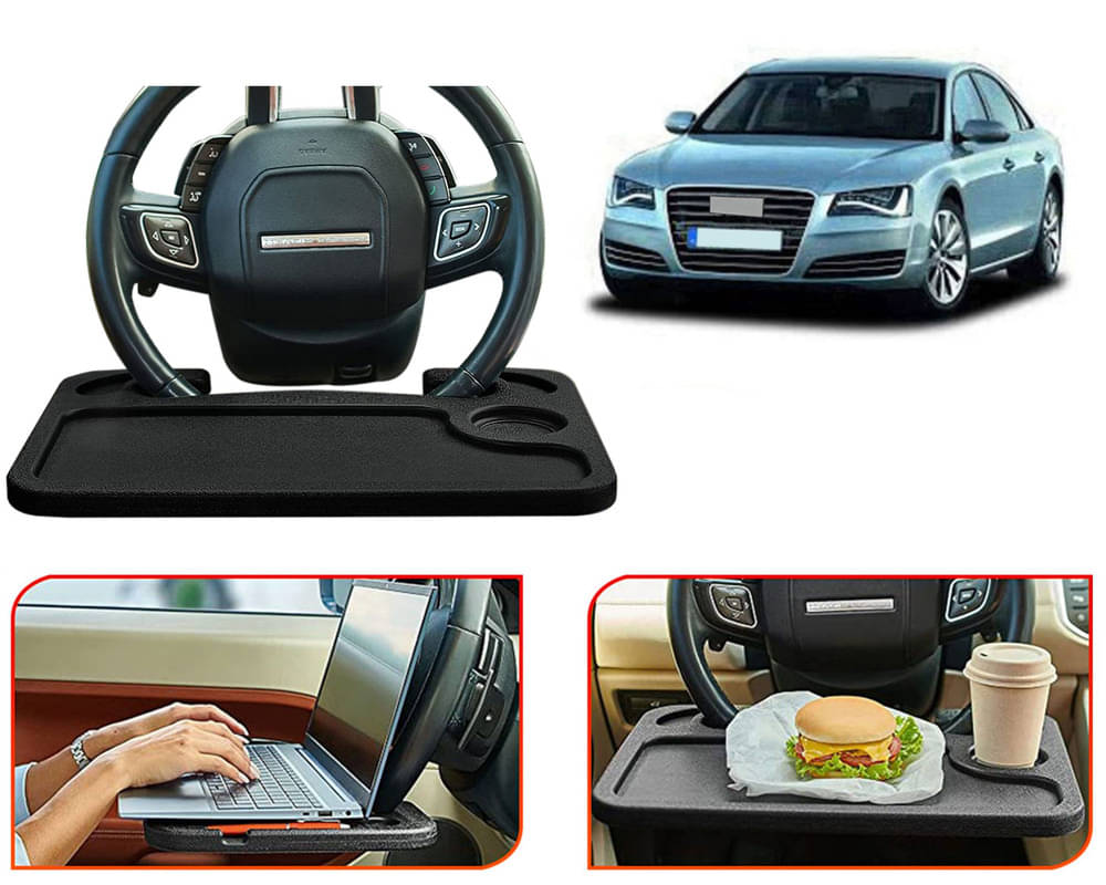     			Steering Wheel Desk for Laptop, Multipurpose Travel Accessories, Seat Stand Trays for Eating, Under Table Console (Black) R8