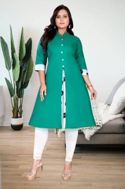 TRIONZA Women Cotton Flex Solid A-line Kurti ( Dark Green ) TRIONZA Women Cotton Flex Solid A-line Kurti ( Dark Green )