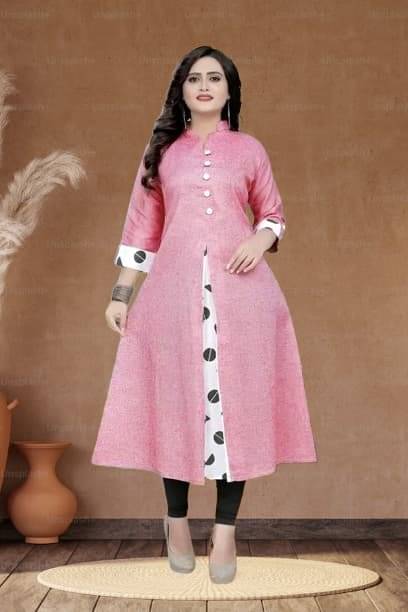     			TRIONZA Women Cotton Flex Solid A-line Kurti ( Pink )