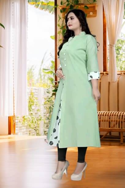 TRIONZA Women Cotton Flex Solid A-line Kurti ( Light Green ) TRIONZA Women Cotton Flex Solid A-line Kurti ( Light Green )