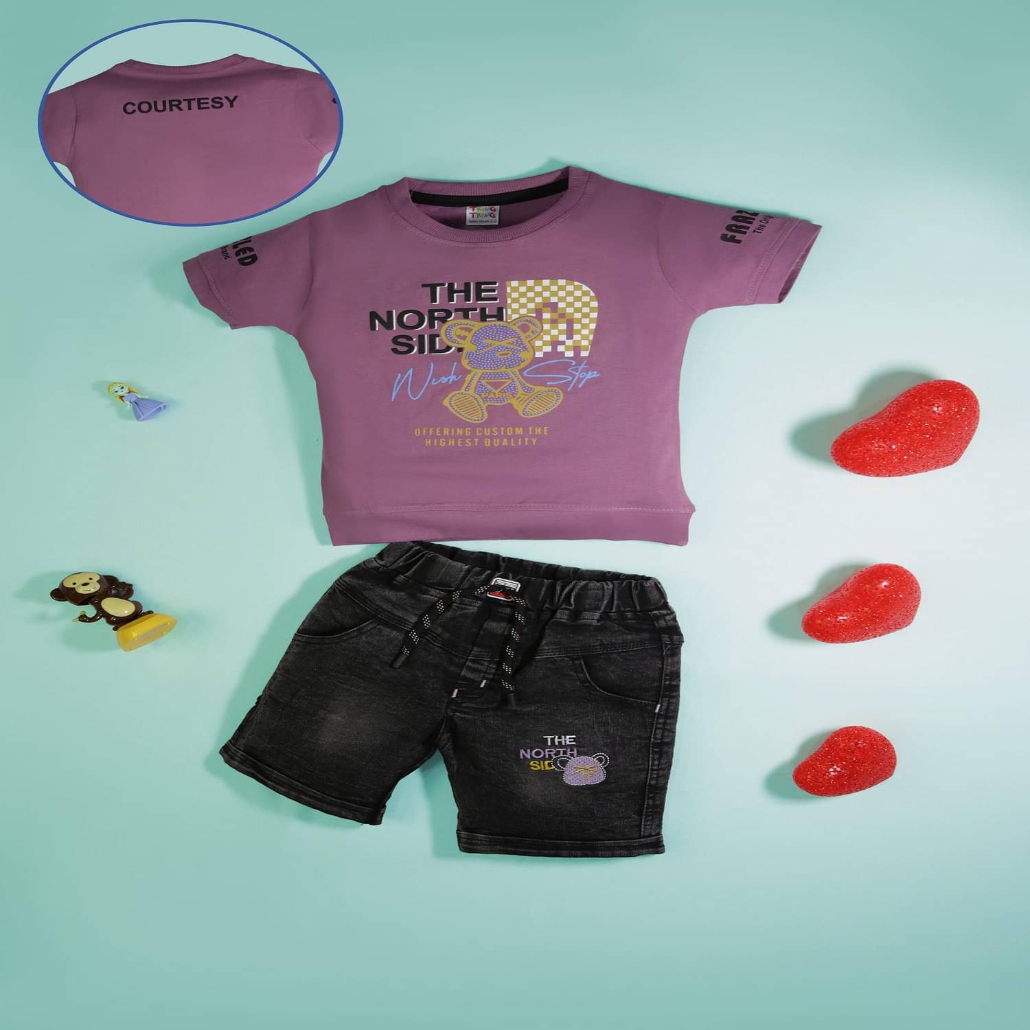 Tring Pack of 1 Boys Cotton Blend T-Shirt & Shorts Set ( Purple )     			Tring Pack of 1 Boys Cotton Blend T-Shirt & Shorts Set ( Purple )