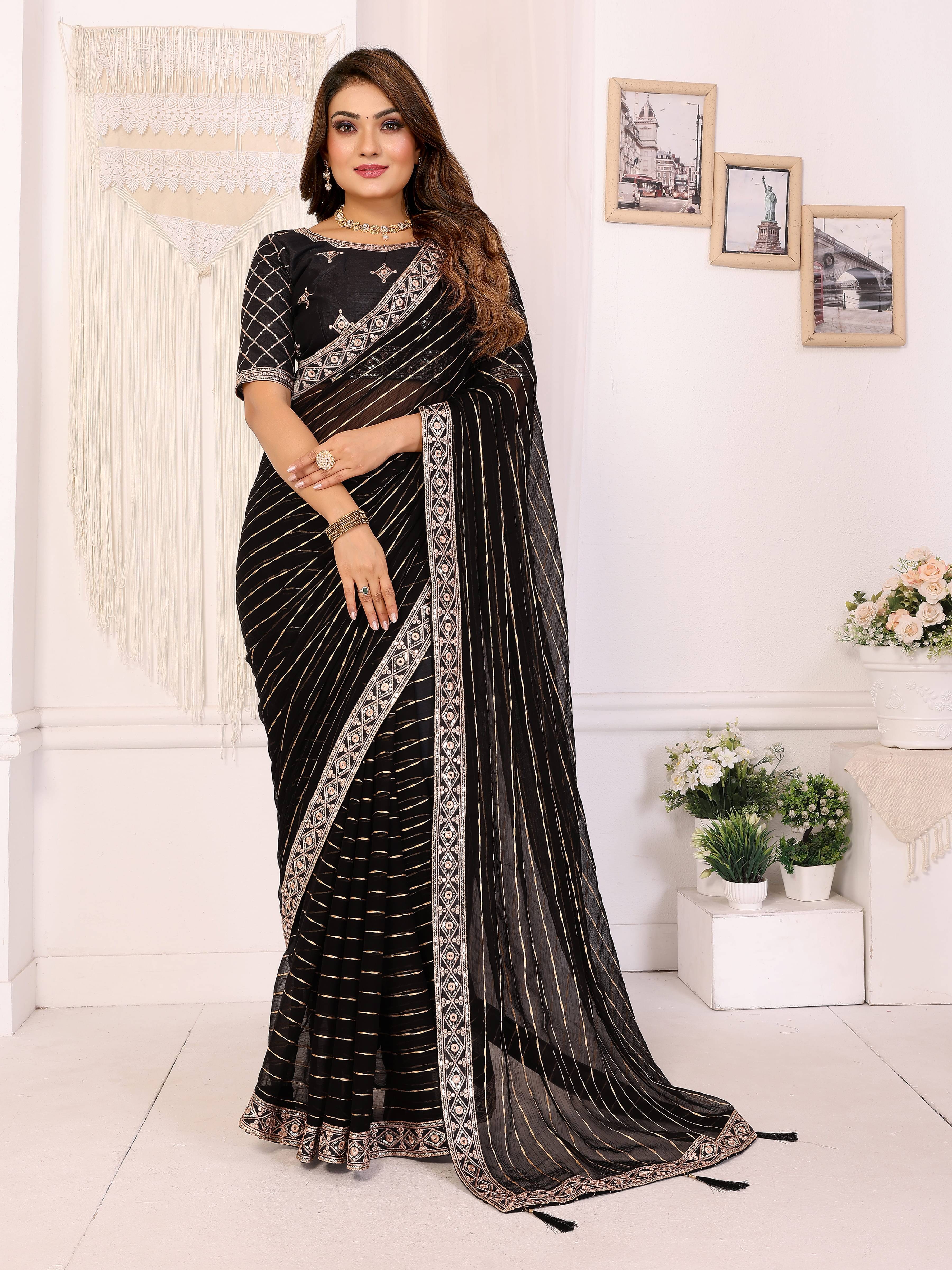     			VEDANT VASTRAM Georgette Embroidered Saree With Unstitched Blouse Piece ( Black )