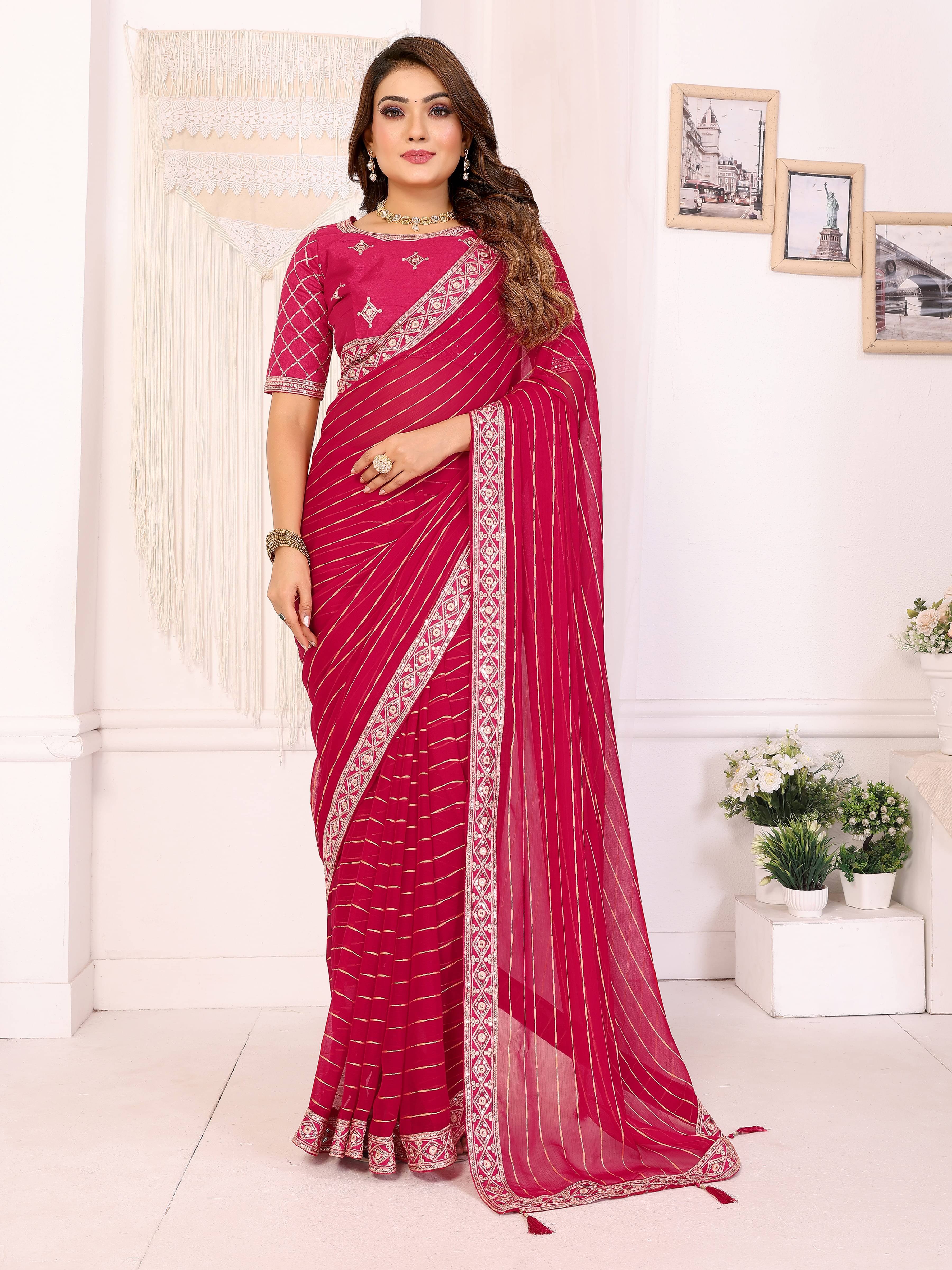     			VEDANT VASTRAM Georgette Embroidered Saree With Unstitched Blouse Piece ( Pink )