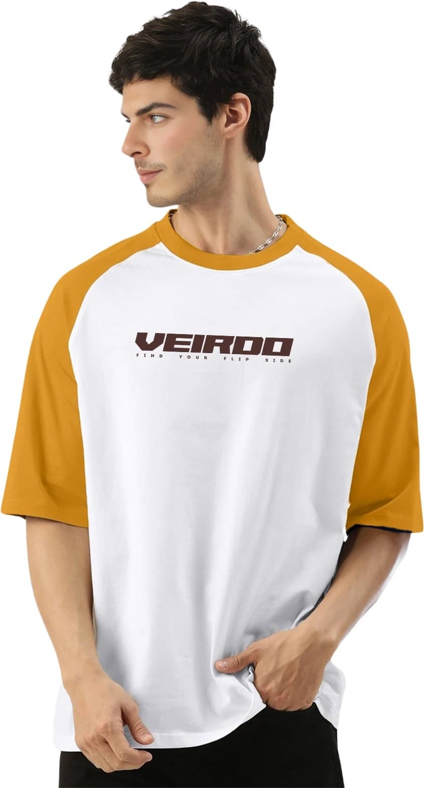 Veirdo Men Cotton Oversized Fit Printed T-Shirt ( Multicolor )