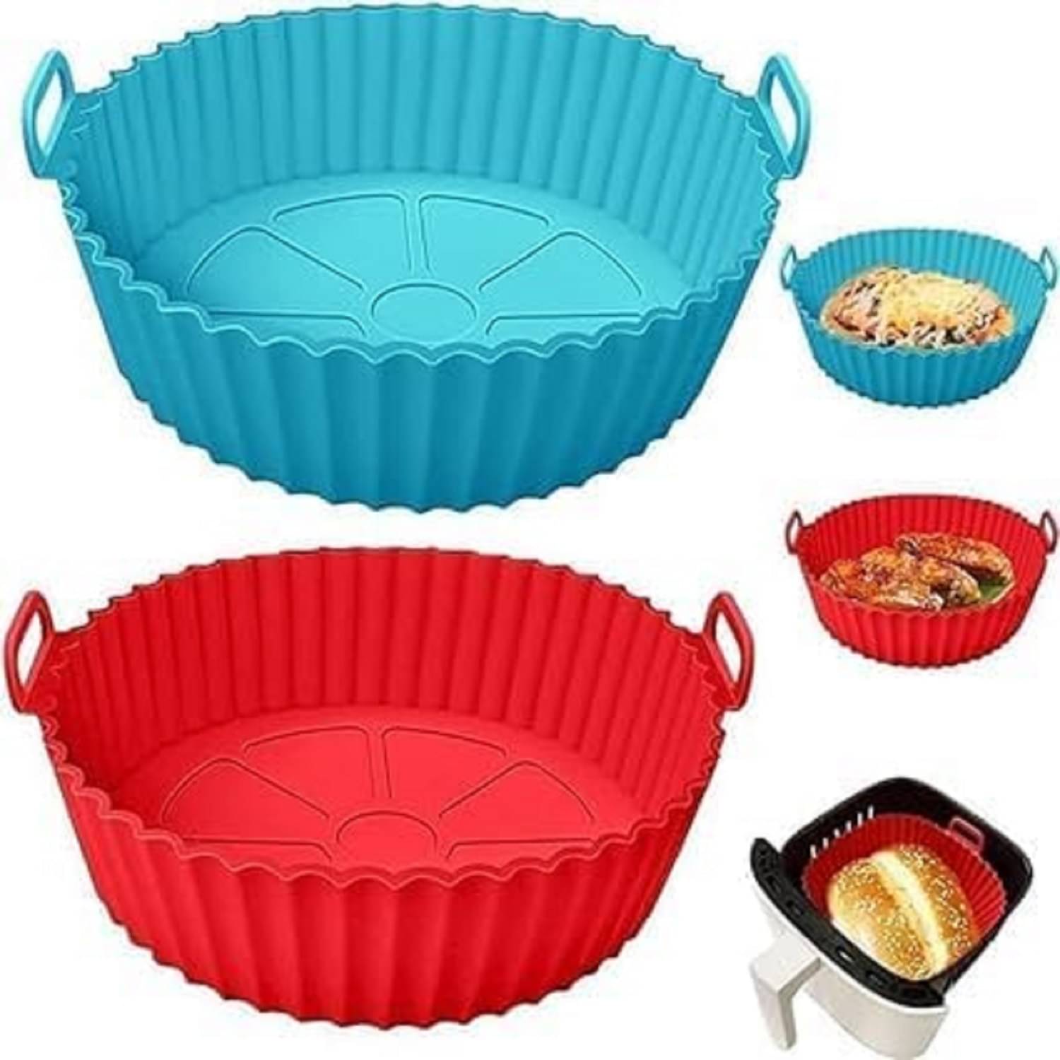 6 pcs. Reusable Air Fryer Silicone Pot Liners | Non-Stick Heat-Resistant Basket Baking Trays | Airfryer Oven Accessories | Dishwasher Safe | Multicolor | (Pack of 1) 6 pcs. Reusable Air Fryer Silicone Pot Liners | Non-Stick Heat-Resistant Basket Baking Trays | Airfryer Oven Accessories | Dishwasher Safe | Multicolor | (Pack of 1)