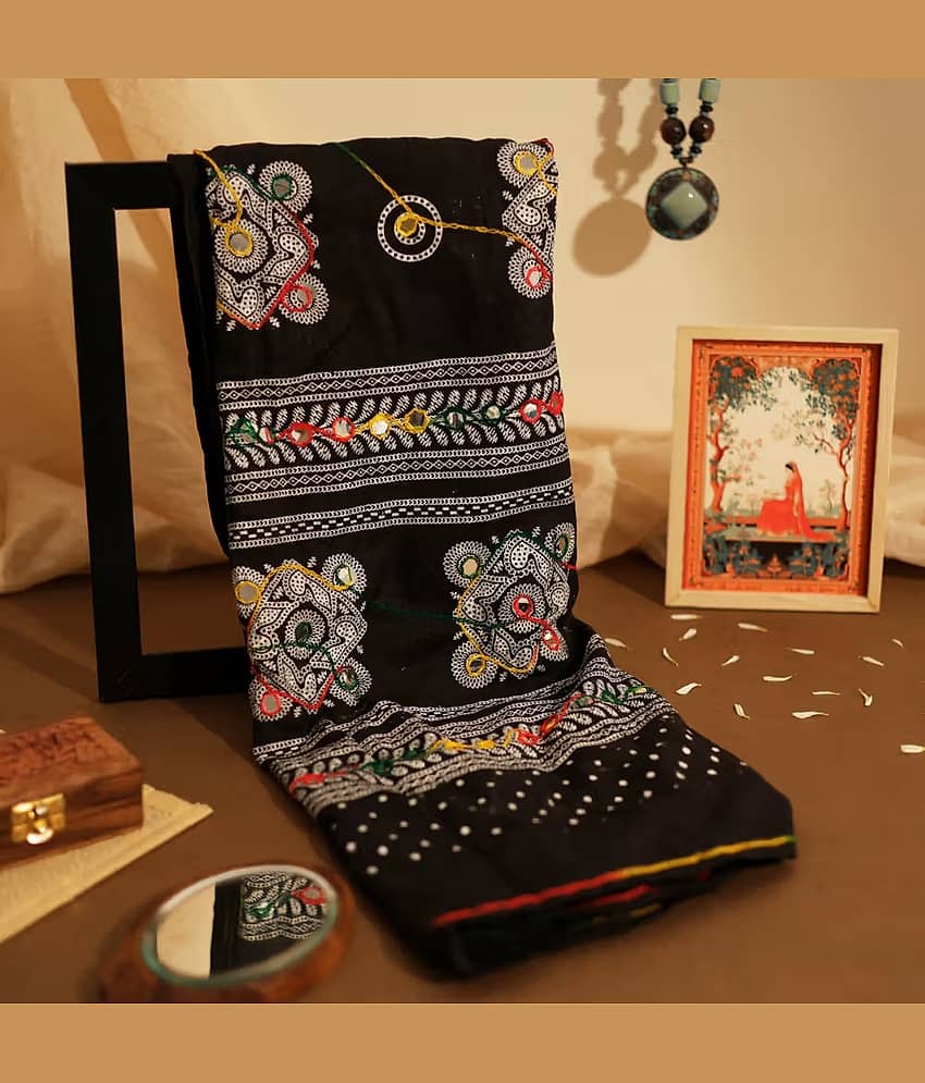 Anjaneya Creations Women Cotton Blend Dupatta ( Black , Pack of 1 ) - Dupattas & Shawls | Buy online on ZillyBuy