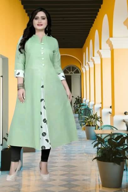    			BONISTA FASHION FOR ALL Women Cotton Flex Solid A-line Kurti ( Light Green )