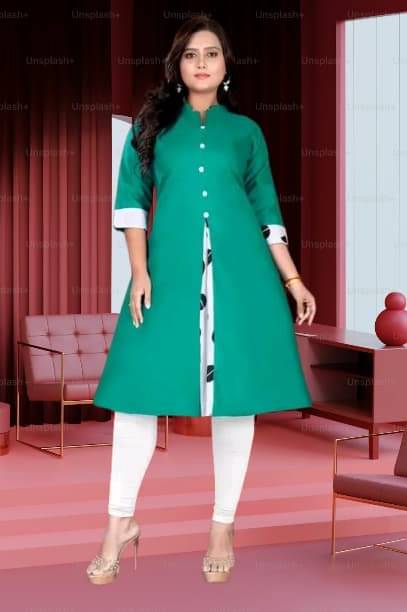     			BONISTA FASHION FOR ALL Women Cotton Flex Solid A-line Kurti ( Dark Green )