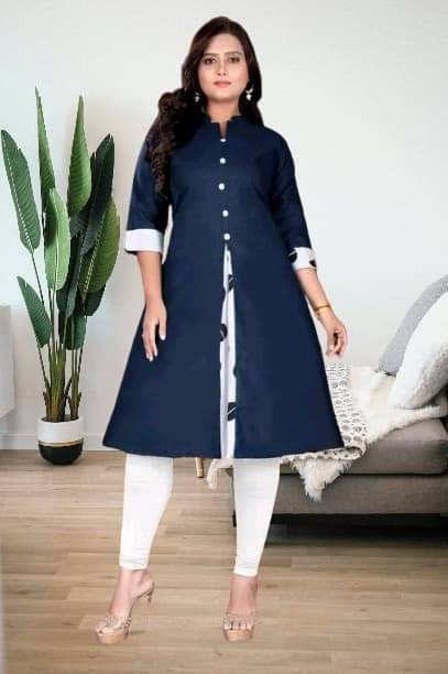     			BONISTA FASHION FOR ALL Women Cotton Flex Solid A-line Kurti ( Blue )