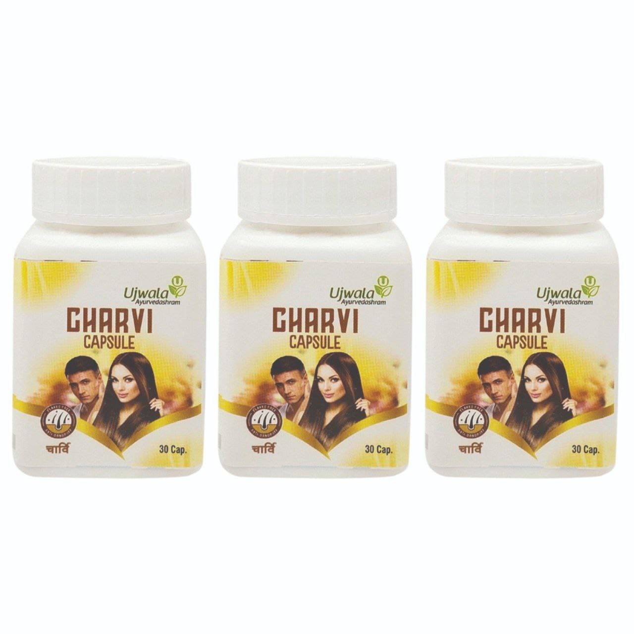     			Ujwala Ayurvedashram Charvi Capsules, Nourish To Dull Hair, Reduce Hair Fall,Tottaly Herbal,Alopecia 90No.S (Pack of 3)