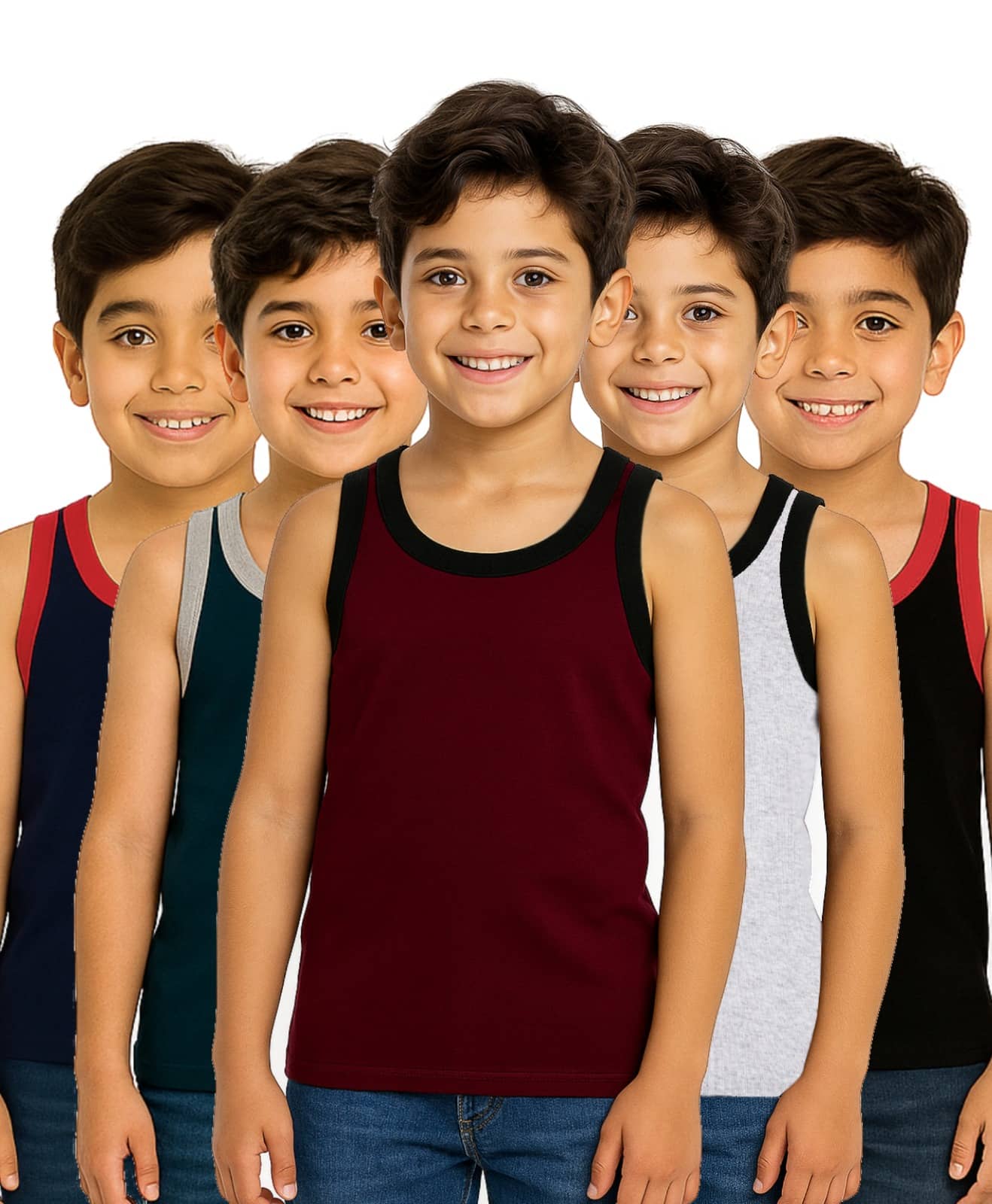 Inner Element Pack of 5 Boys Cotton Vest ( Multicolor ) - Nightwear & Loungewear | Buy online on ZillyBuy