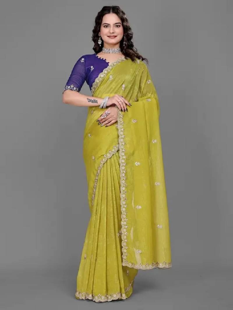 Kalpana Creation Zimmy Choo Solid Saree With Unstitched Blouse Piece ( Lime Green ) Kalpana Creation Zimmy Choo Solid Saree With Unstitched Blouse Piece ( Lime Green )