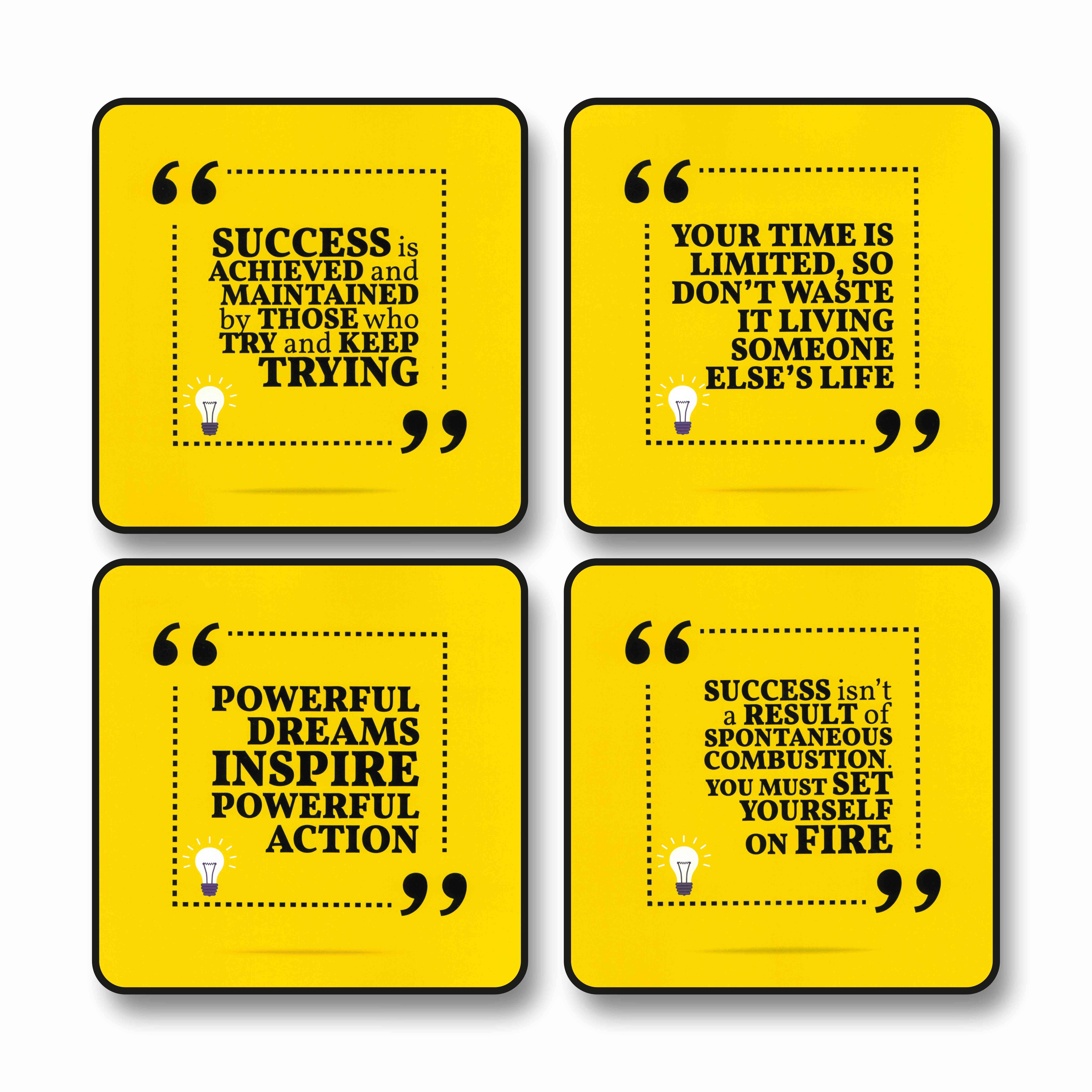     			Livin'luxe Inspirational Quote Wall Art Set | 4 Square MDF Panels with Bold Yellow Background & Black Typography | Success Motivation Posters for Office, Study Room, Gym Decor Black frame wall painting 10 inch x 10 inch