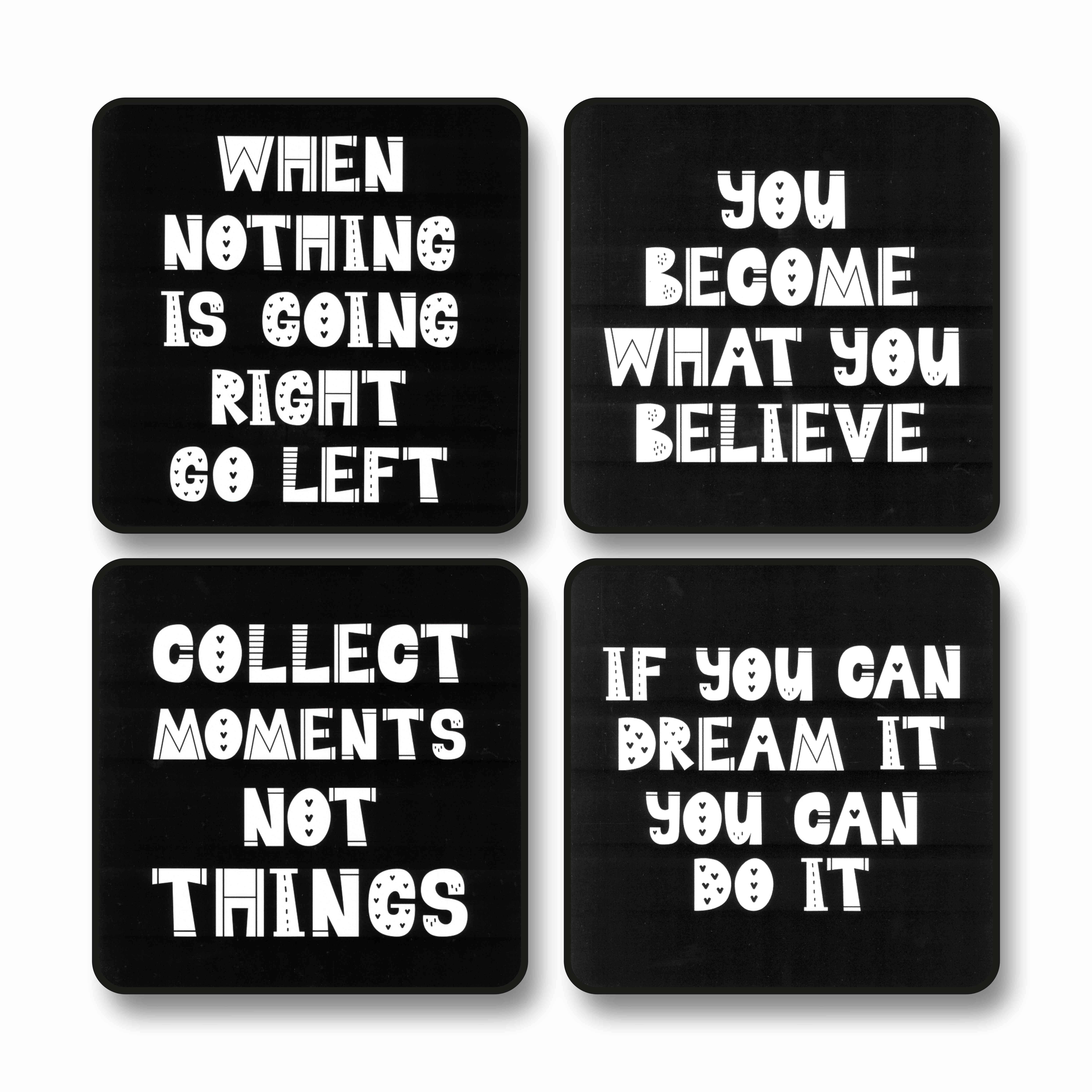     			Livin'luxe Inspirational Quote Wall Art Set | 4 Square MDF Panels with Bold White Typography on Black | Fun & Uplifting Decor for Kids Room, Study Wall, Hostel, Office, Gym Space Black frame wall painting 10 inch x 10 inch