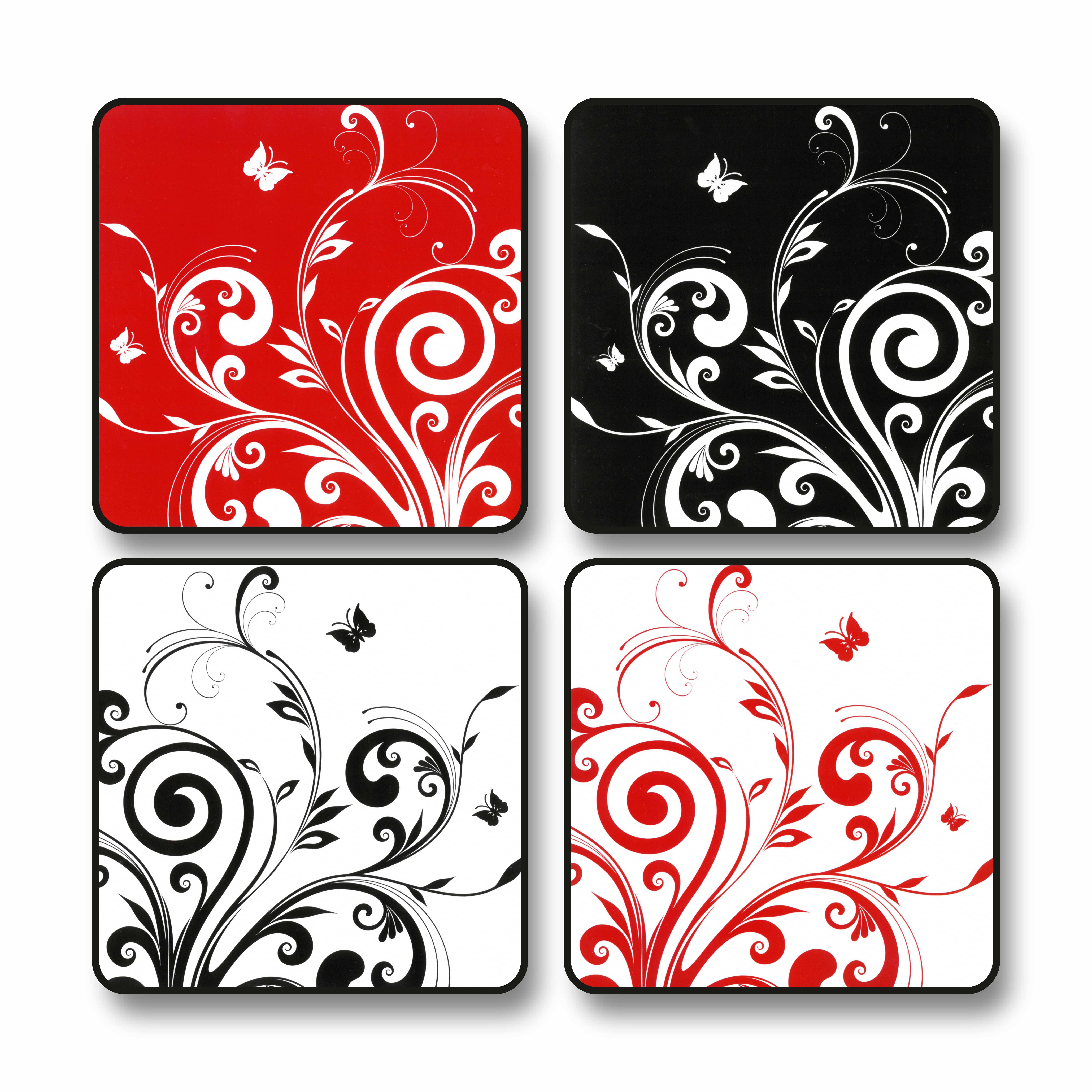 Livin'luxe Modern Abstract Swirl Butterfly Wall Art Set | 4 Square MDF Panels | Red Black White Decorative Design | Contemporary Painting for Living Room Bedroom Office Decor Black frame wall painting 10 inch x 10 inch Livin'luxe Modern Abstract Swirl Butterfly Wall Art Set | 4 Square MDF Panels | Red Black White Decorative Design | Contemporary Painting for Living Room Bedroom Office Decor Black frame wall painting 10 inch x 10 inch