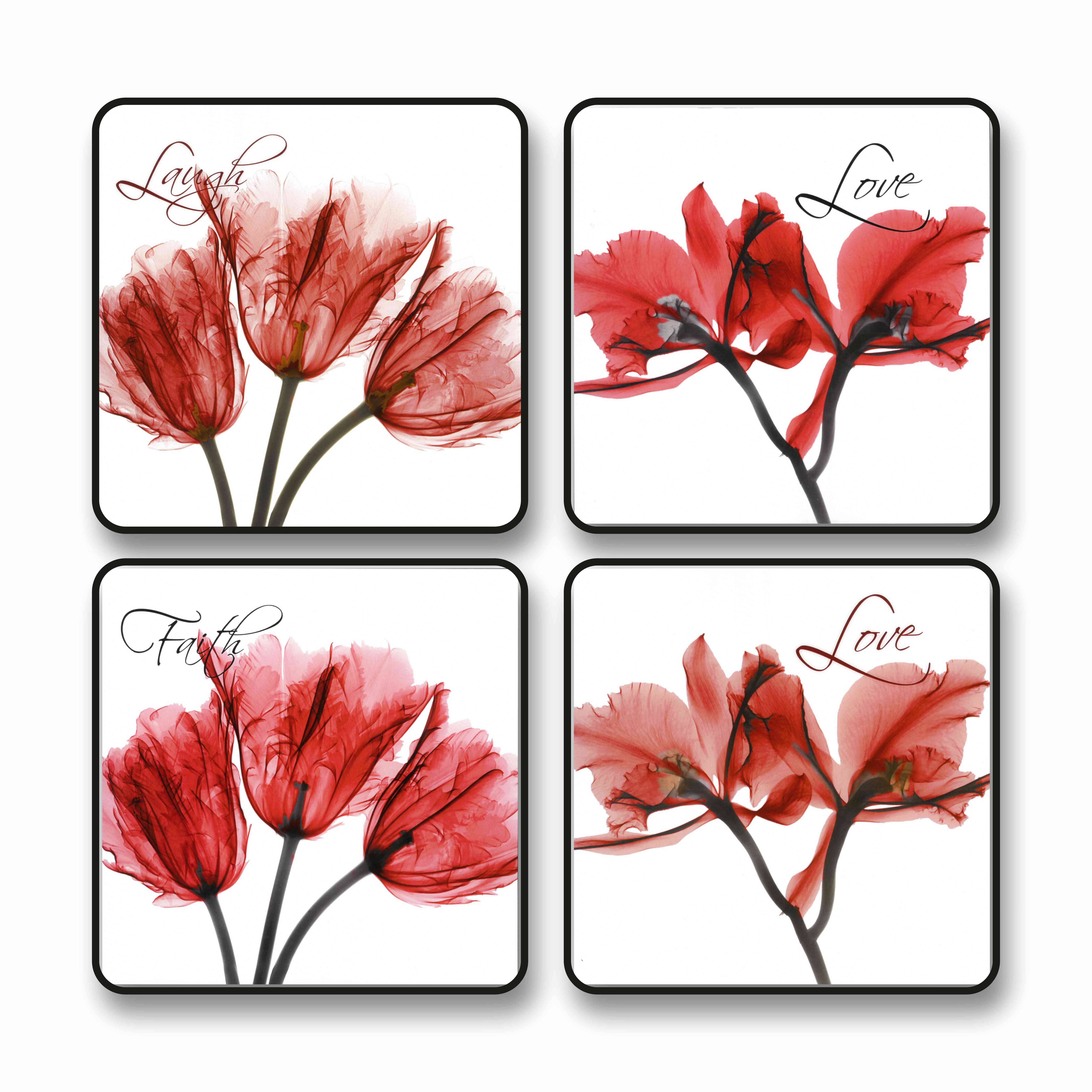 Livin'luxe Modern Floral Quote Wall Art Set | 4 Square MDF Panels with Red Transparent Flowers & Words Like Love Faith Laugh | Elegant Minimal Decor for Bedroom Living Room Office Black frame wall painting 10 inch x 10 inch Livin'luxe Modern Floral Quote Wall Art Set | 4 Square MDF Panels with Red Transparent Flowers & Words Like Love Faith Laugh | Elegant Minimal Decor for Bedroom Living Room Office Black frame wall painting 10 inch x 10 inch
