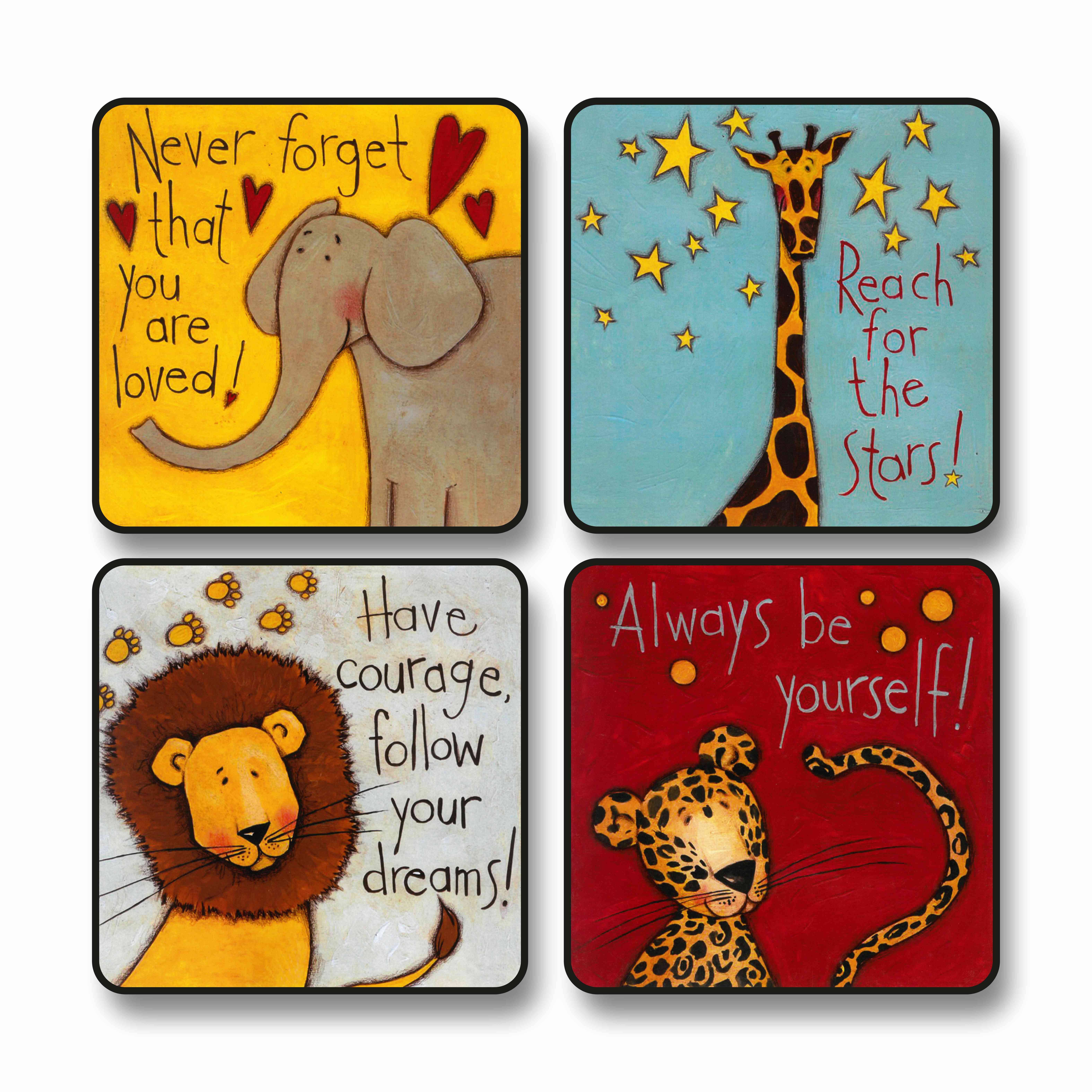 Livin'luxe Motivational Jungle Animal Wall Art Set | 4 Square MDF Panels with Cute Elephant Giraffe Lion Leopard & Inspirational Quotes | Kids Room Nursery Cartoon Painting Decor Black frame wall painting 10 inch x 10 inch Livin'luxe Motivational Jungle Animal Wall Art Set | 4 Square MDF Panels with Cute Elephant Giraffe Lion Leopard & Inspirational Quotes | Kids Room Nursery Cartoon Painting Decor Black frame wall painting 10 inch x 10 inch