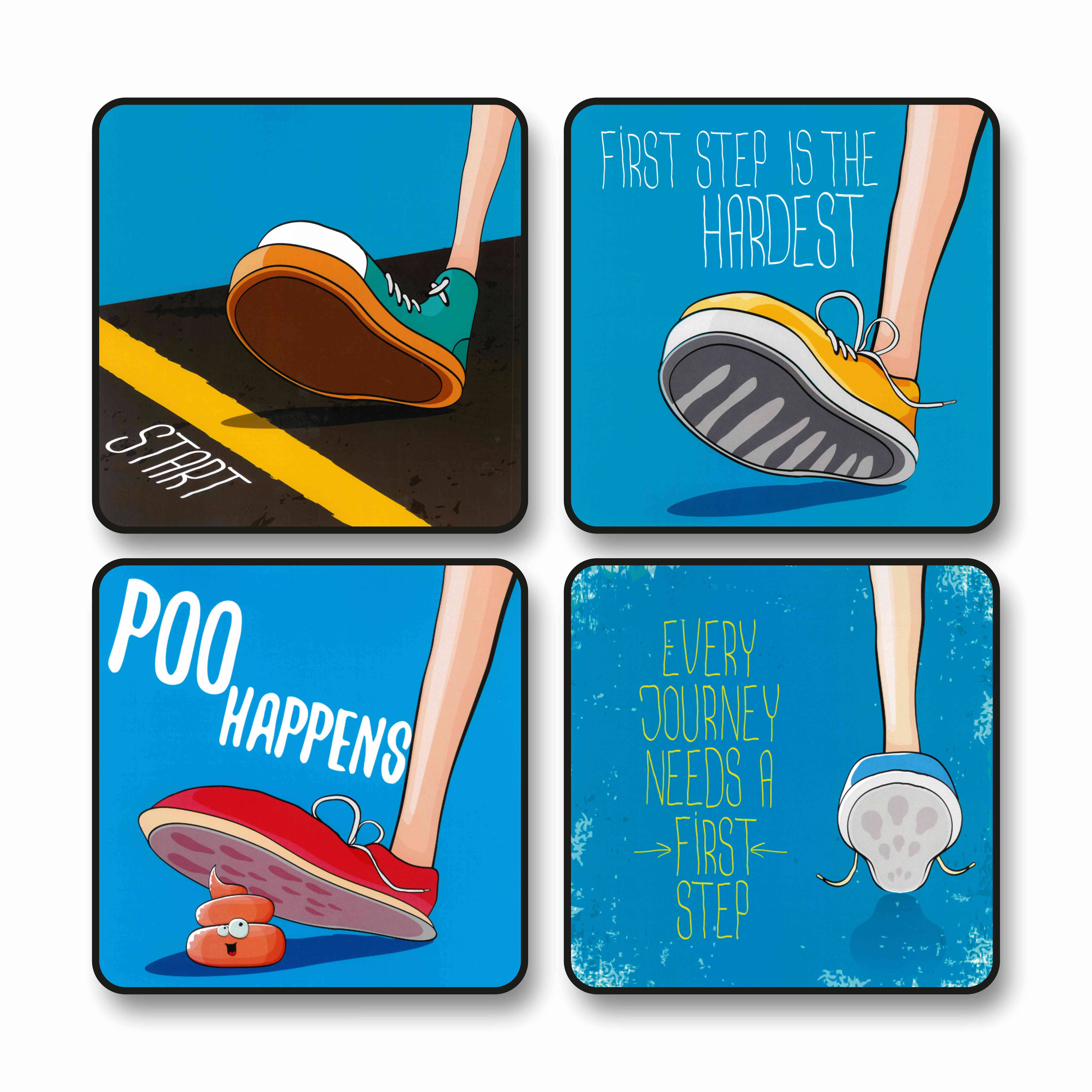     			Livin'luxe Motivational Step Quote Wall Art Set | 4 Square MDF Panels with Fun Shoe Graphics & Humorous Fitness Messages | Trendy Decor for Gym, Walkway, Kids Room, Office Space Black frame wall painting 10 inch x 10 inch