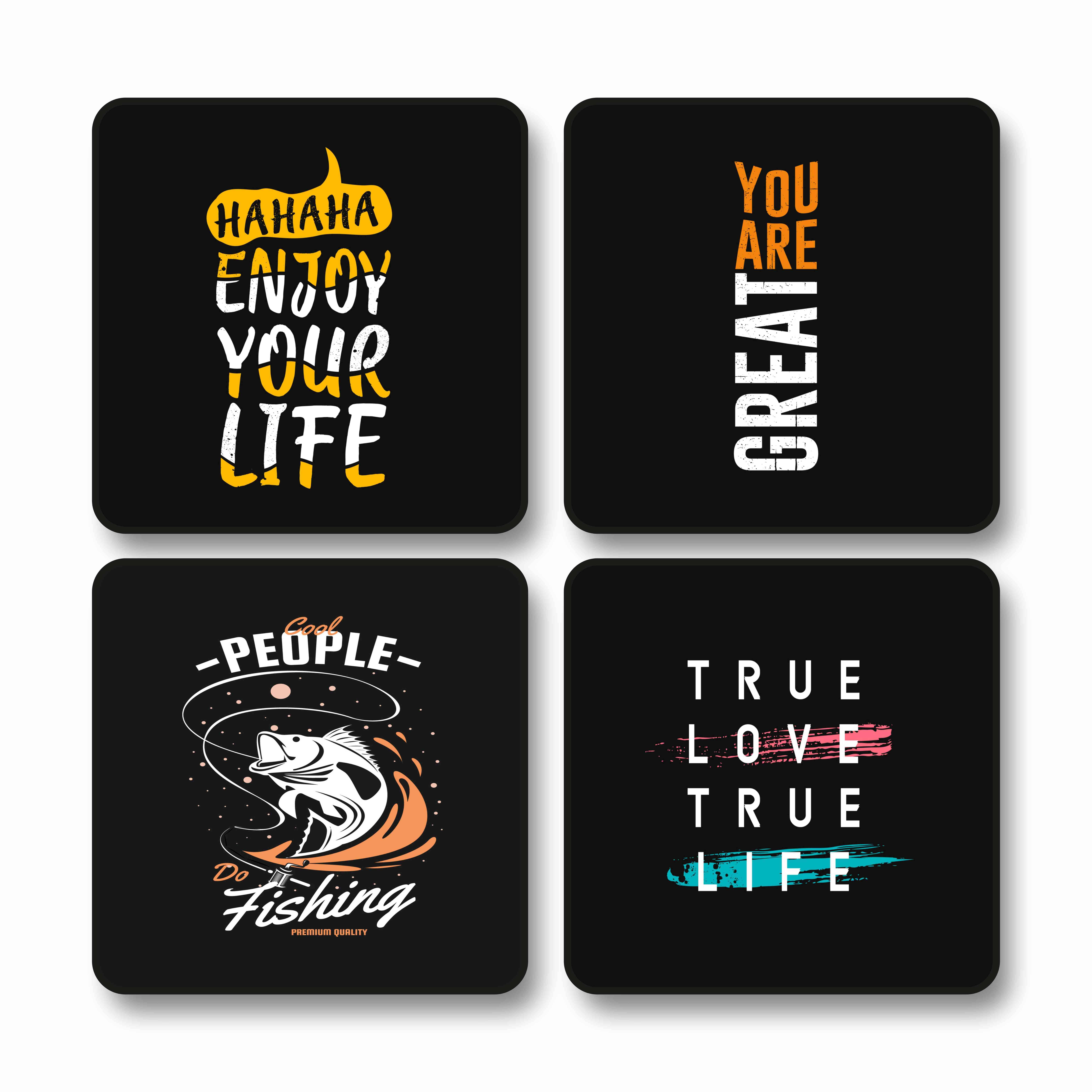 Livin'luxe Motivational Typography Poster Set | ‘Enjoy Your Life’, ‘You Are Great’, ‘Cool People Do Fishing’, ‘True Love True Life’ | Modern Black Background Wall Decor – Set of 4 Black frame wall painting 10 inch x 10 inch Livin'luxe Motivational Typography Poster Set | ‘Enjoy Your Life’, ‘You Are Great’, ‘Cool People Do Fishing’, ‘True Love True Life’ | Modern Black Background Wall Decor – Set of 4 Black frame wall painting 10 inch x 10 inch