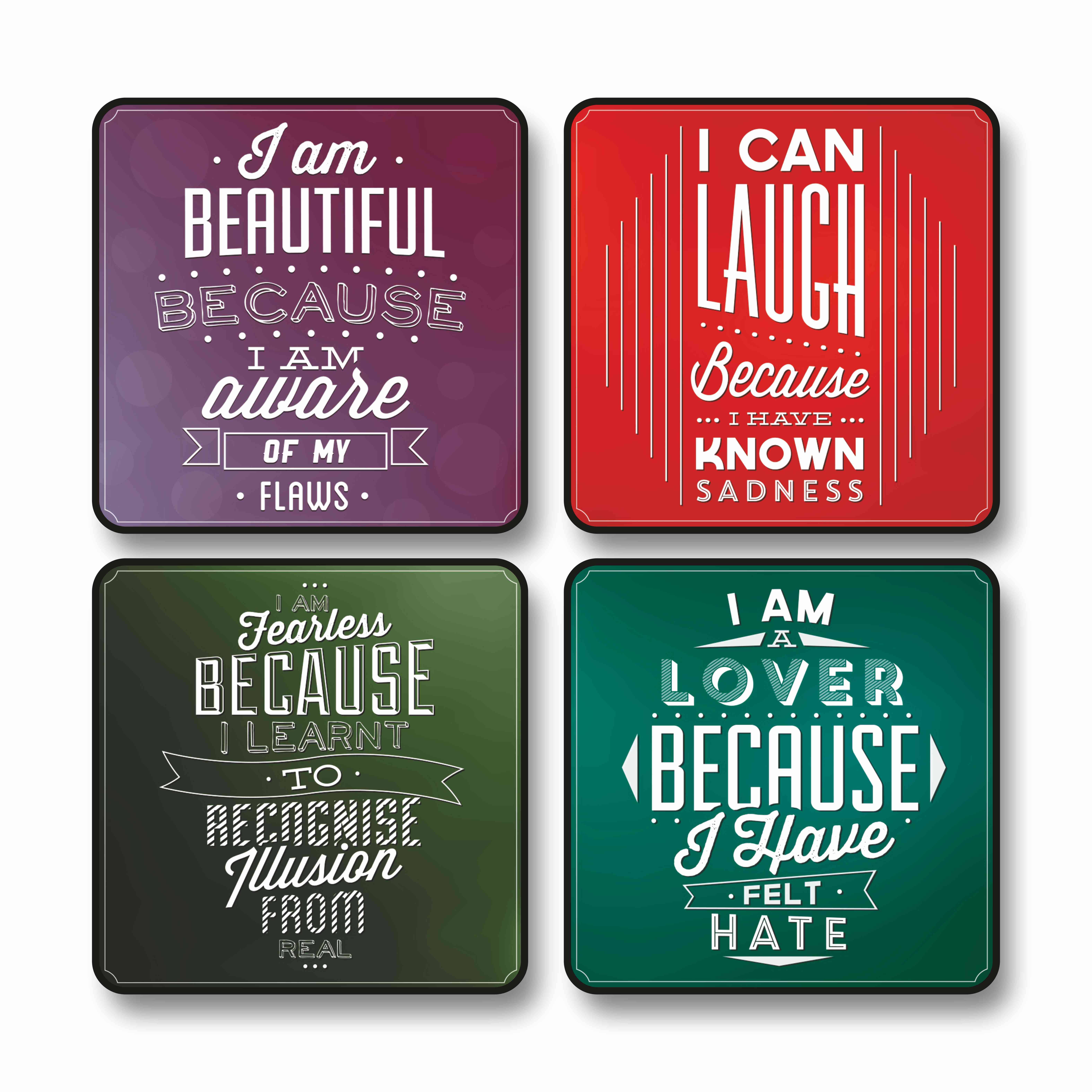    			Livin'luxe Set of 4 Motivational Quote Wall Posters – Self-Love & Confidence Typography – I Am Beautiful, I Can Laugh, I Am Fearless, I Am a Lover – Positive Daily Reminder Decor for Home, Hostel, Office Black frame wall painting 10 inch x 10 inch