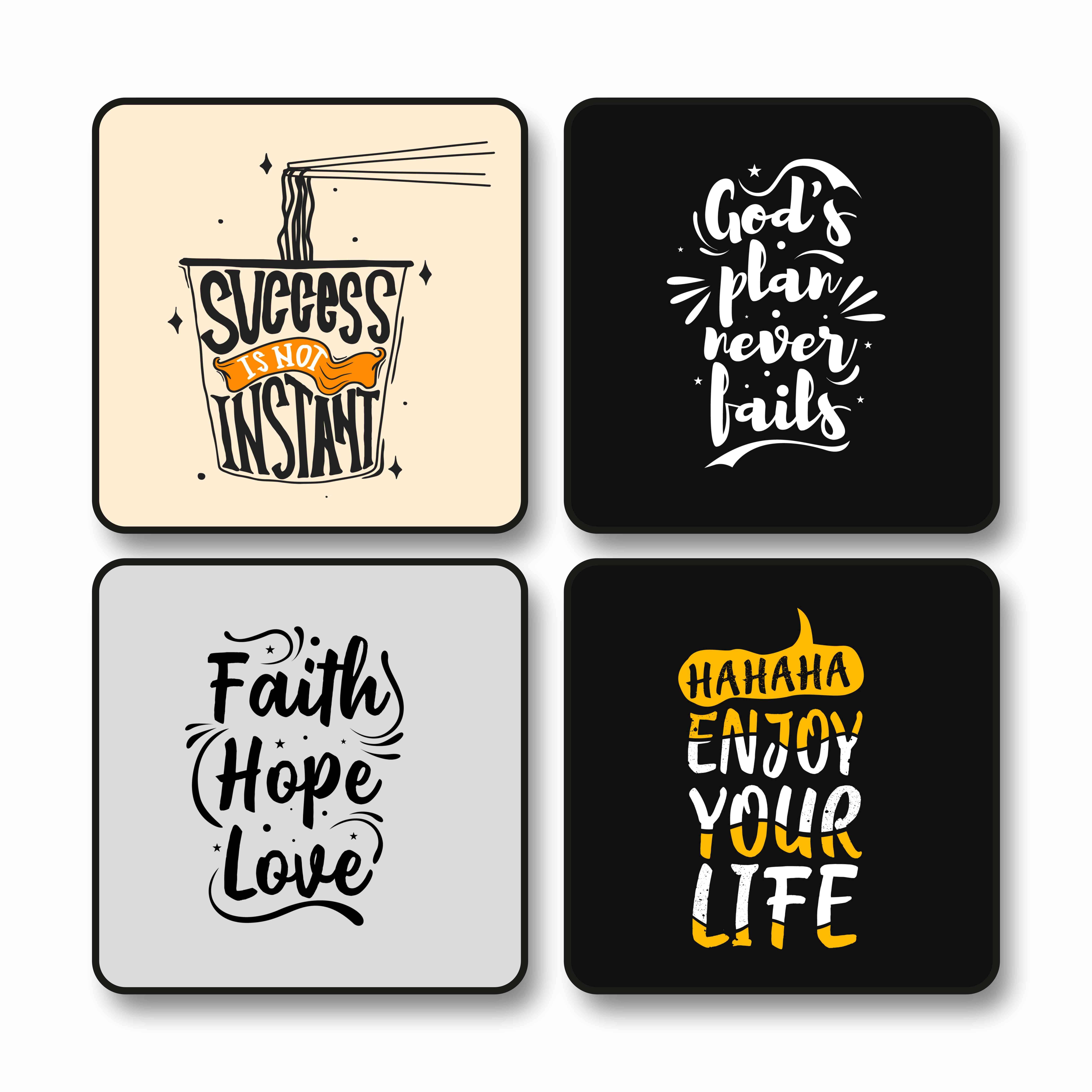     			Livin'luxe Typography Wall Poster Set | ‘Success Is Not Instant’, ‘God’s Plan Never Fails’, ‘Faith Hope Love’, ‘Enjoy Your Life’ | Fun Motivational Quotes for Home Office Decor – Set of 4 Black frame wall painting 10 inch x 10 inch