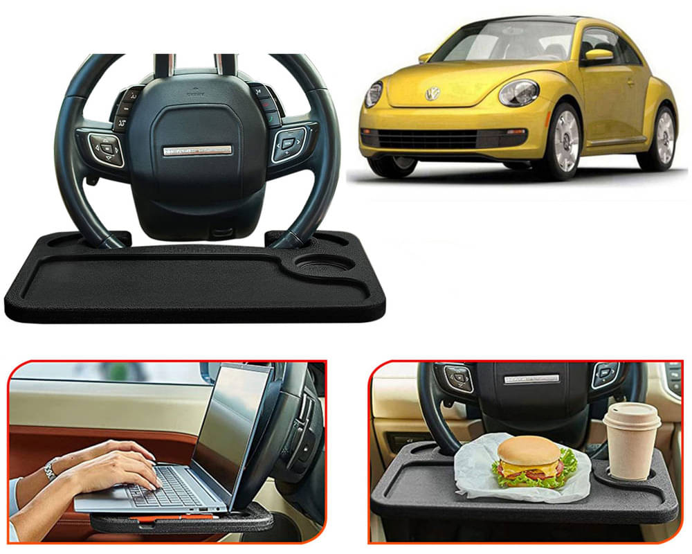 Steering Wheel Desk for Laptop, Multipurpose Travel Accessories, Seat Stand Trays for Eating, Under Table Console (Black) Beetle     			Steering Wheel Desk for Laptop, Multipurpose Travel Accessories, Seat Stand Trays for Eating, Under Table Console (Black) Beetle
