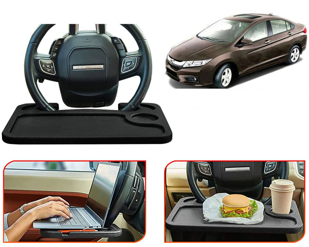     			Steering Wheel Desk for Laptop, Multipurpose Travel Accessories, Seat Stand Trays for Eating, Under Table Console (Black) City Idtec