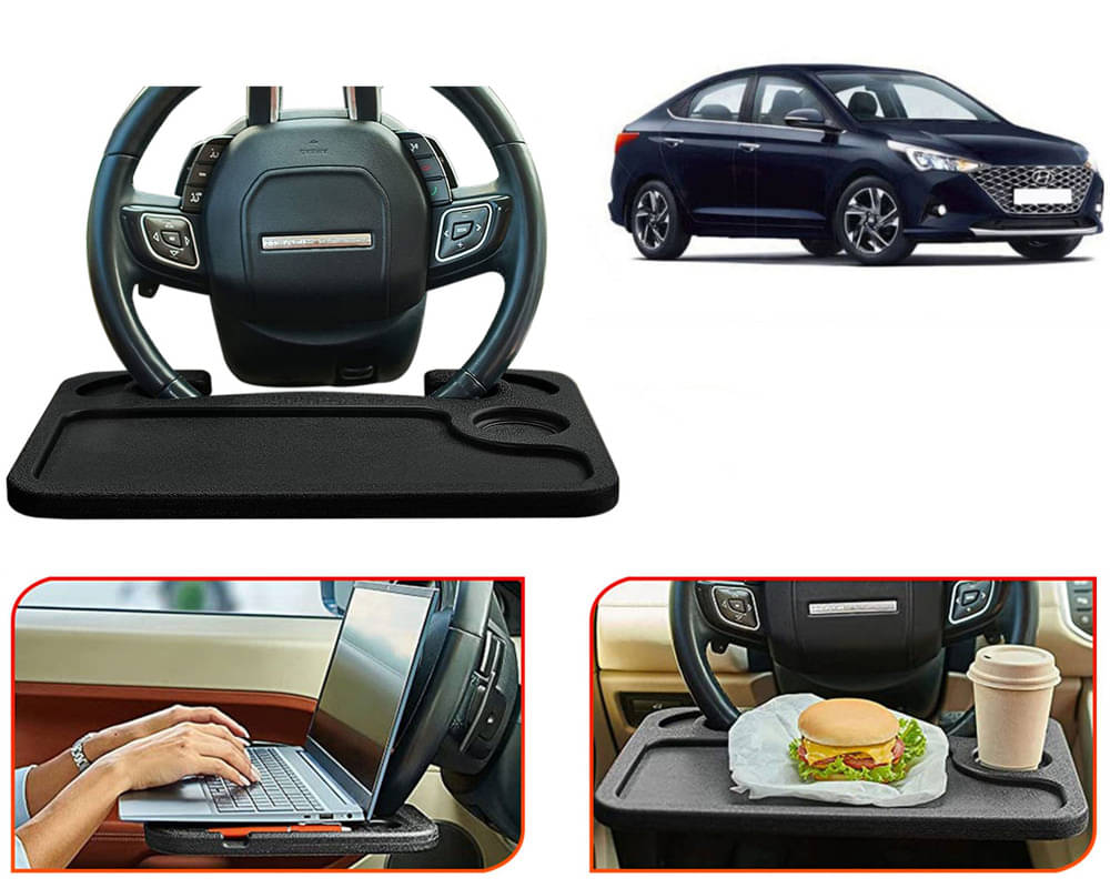     			Steering Wheel Desk for Laptop, Multipurpose Travel Accessories, Seat Stand Trays for Eating, Under Table Console (Black) Verna 2020