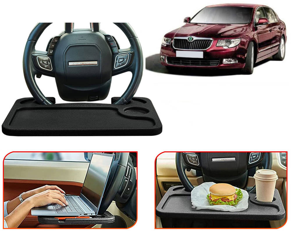 Steering Wheel Desk for Laptop, Multipurpose Travel Accessories, Seat Stand Trays for Eating, Under Table Console (Black) Superb     			Steering Wheel Desk for Laptop, Multipurpose Travel Accessories, Seat Stand Trays for Eating, Under Table Console (Black) Superb