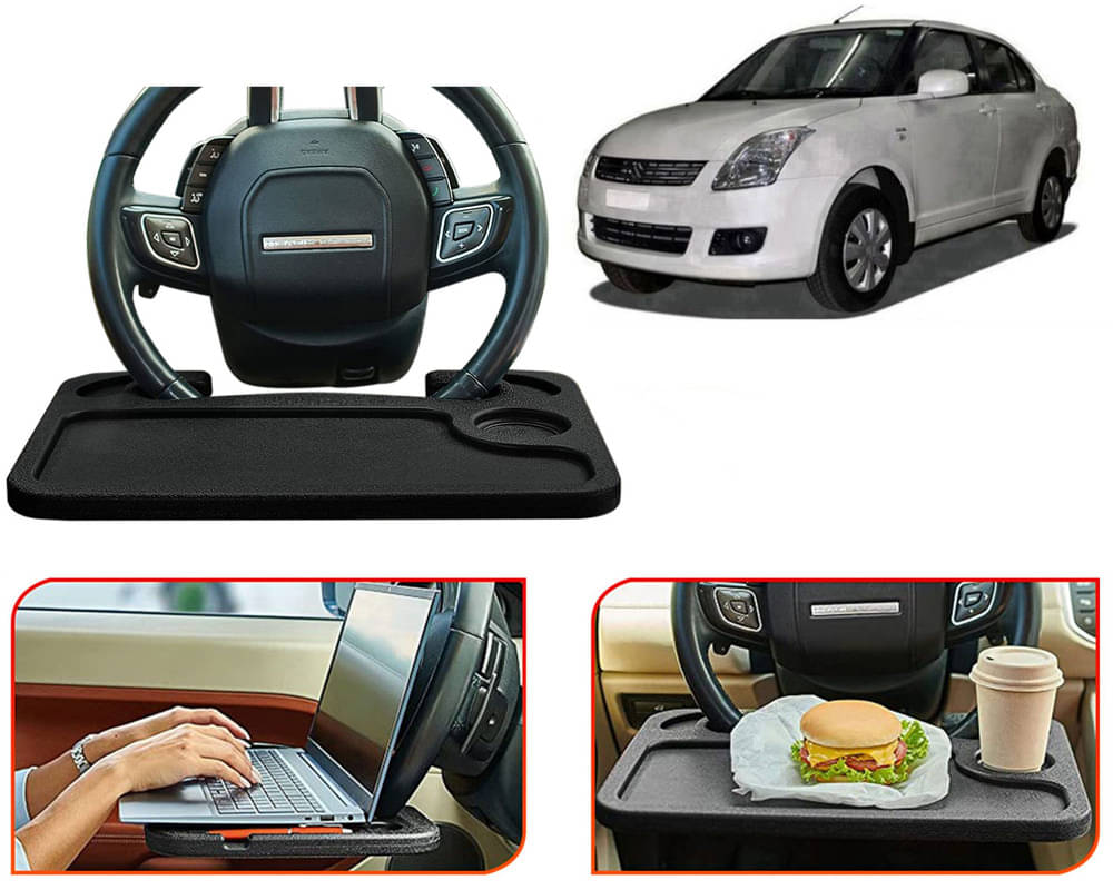     			Steering Wheel Desk for Laptop, Multipurpose Travel Accessories, Seat Stand Trays for Eating, Under Table Console (Black) Swift Dzire