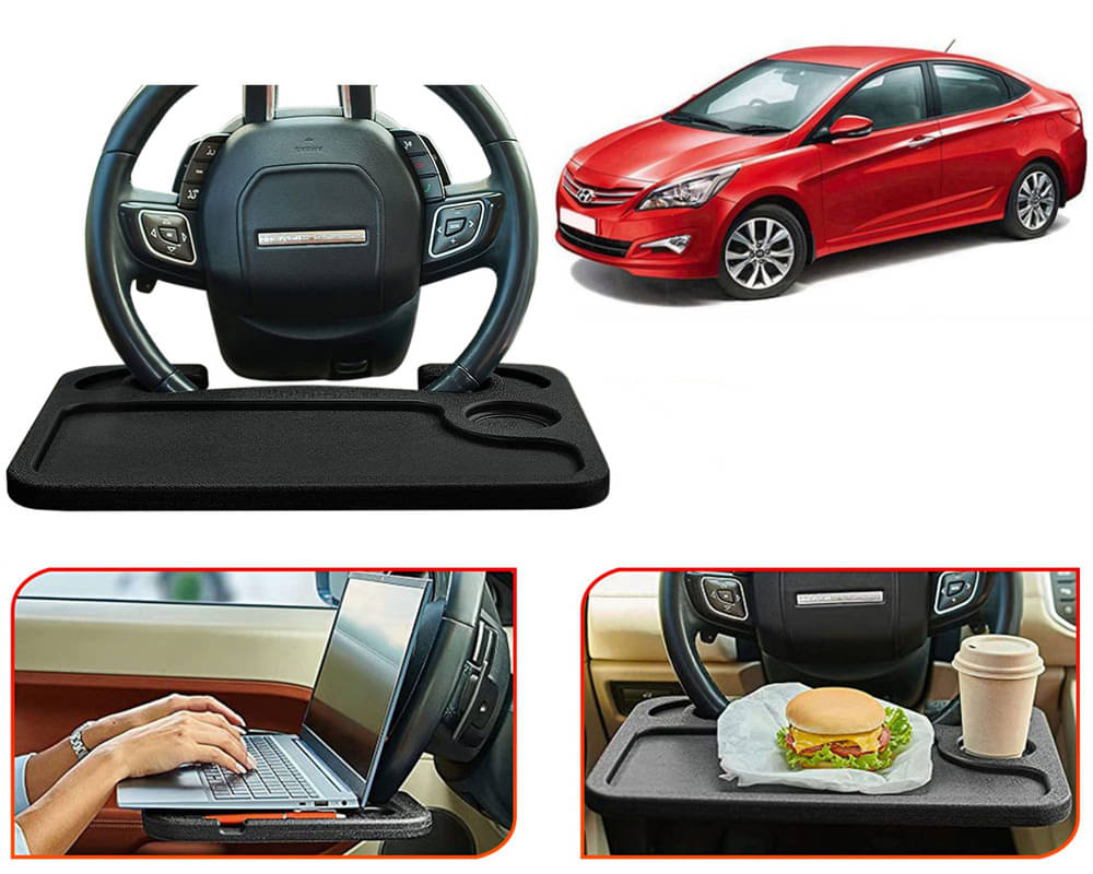    			Steering Wheel Desk for Laptop, Multipurpose Travel Accessories, Seat Stand Trays for Eating, Under Table Console (Black) Verna Fluidic 4S