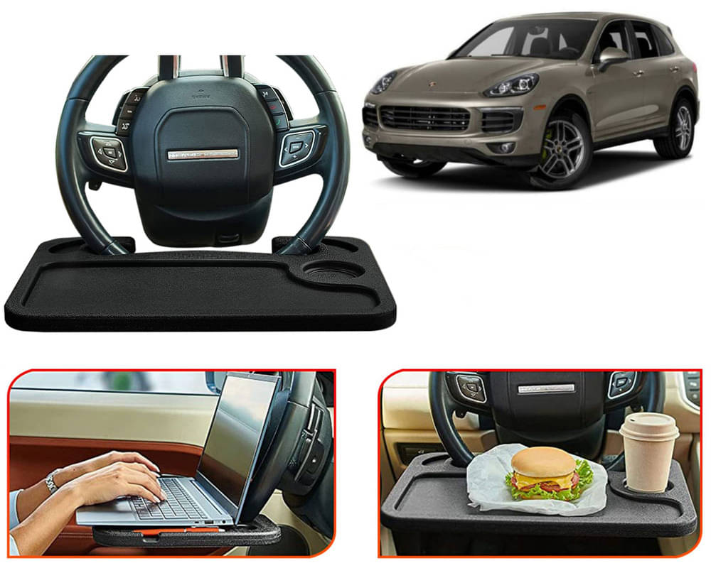     			Steering Wheel Desk for Laptop, Multipurpose Travel Accessories, Seat Stand Trays for Eating, Under Table Console (Black) Cayenne E-Hybrid
