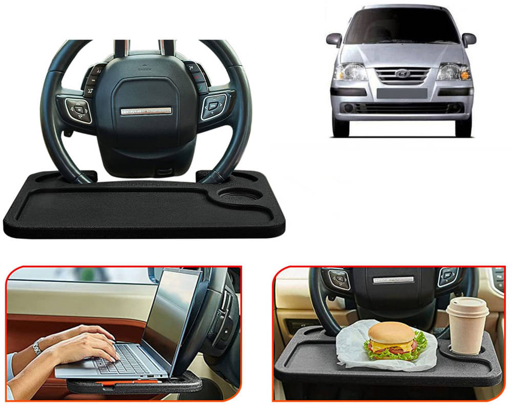 Steering Wheel Desk for Laptop, Multipurpose Travel Accessories, Seat Stand Trays for Eating, Under Table Console (Black) Santro     			Steering Wheel Desk for Laptop, Multipurpose Travel Accessories, Seat Stand Trays for Eating, Under Table Console (Black) Santro