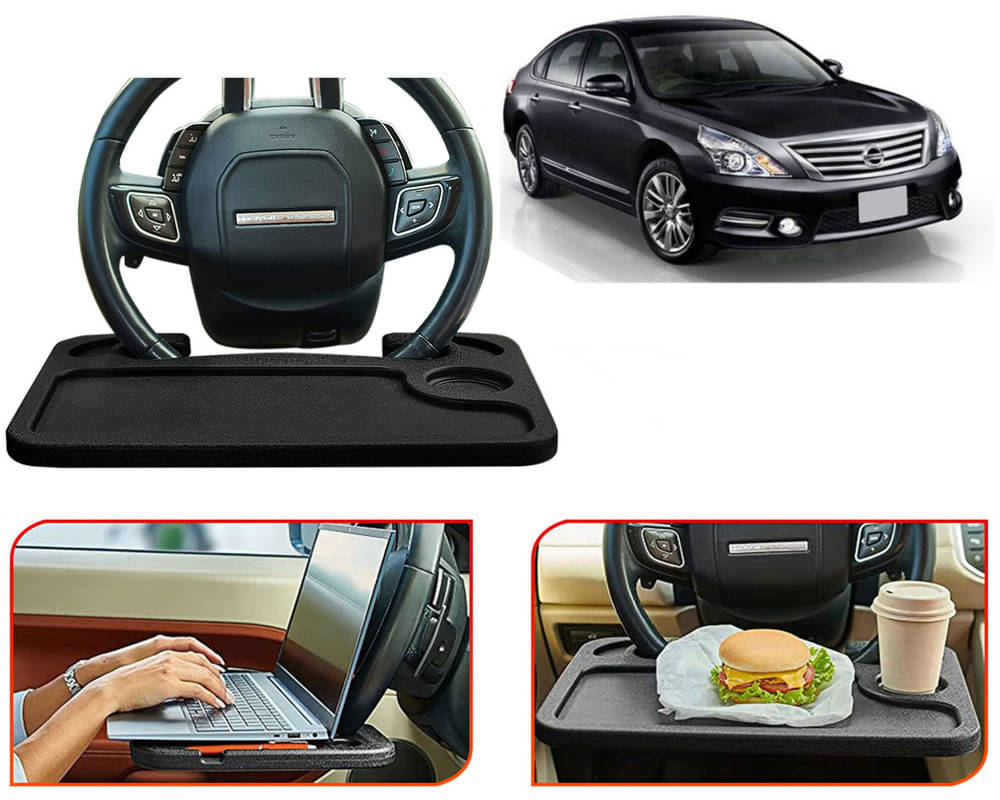 Steering Wheel Desk for Laptop, Multipurpose Travel Accessories, Seat Stand Trays for Eating, Under Table Console (Black) Teana Steering Wheel Desk for Laptop, Multipurpose Travel Accessories, Seat Stand Trays for Eating, Under Table Console (Black) Teana