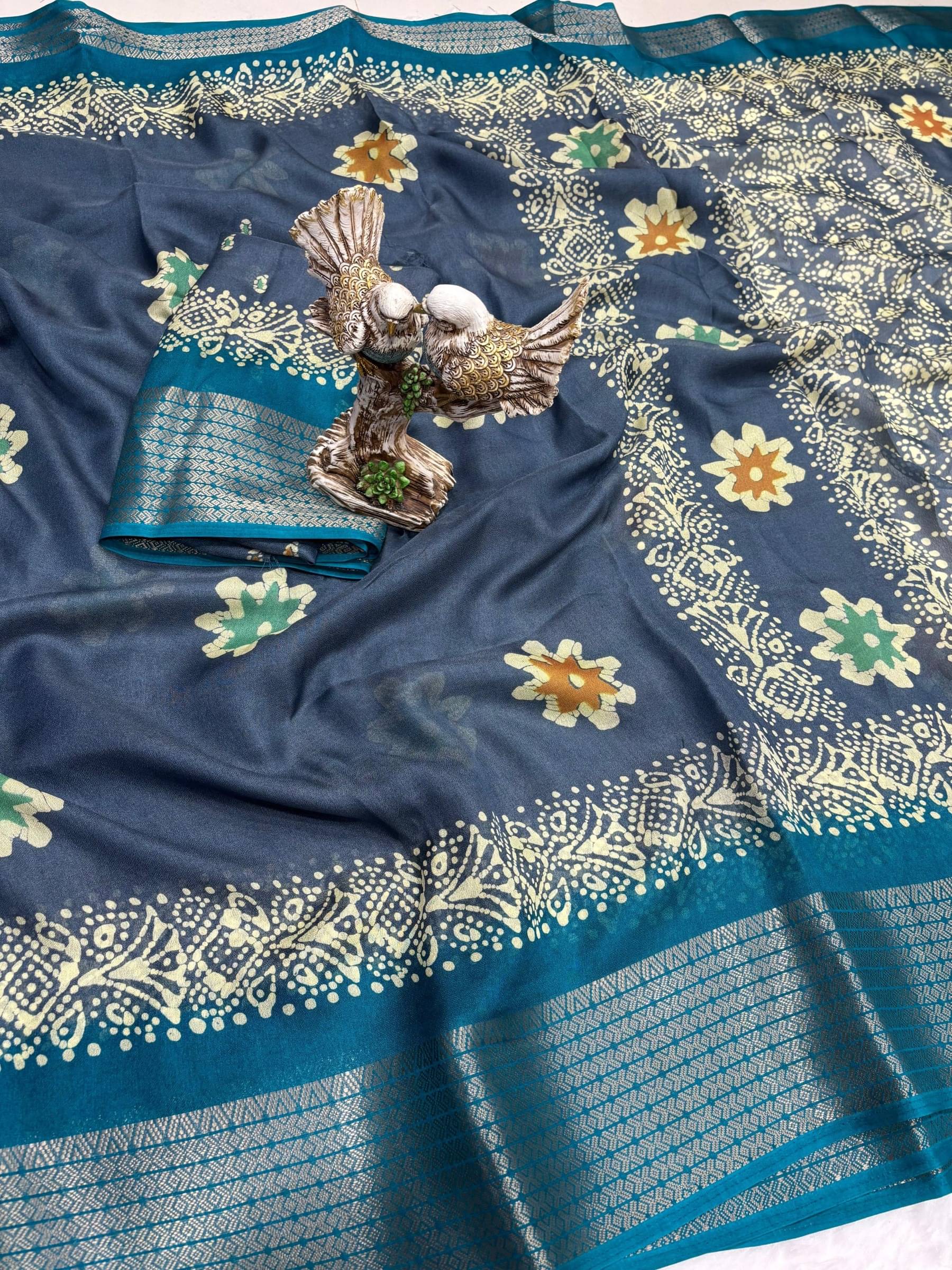     			Shree Mahantam Cotton Printed Saree With Unstitched Blouse Piece ( Teal )