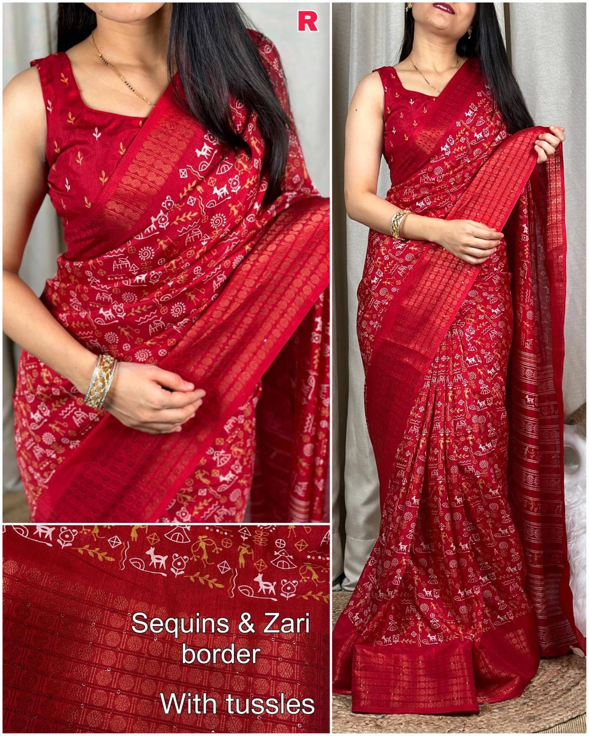 Shree Mahantam Cotton Printed Saree With Unstitched Blouse Piece ( Red ) Shree Mahantam Cotton Printed Saree With Unstitched Blouse Piece ( Red )