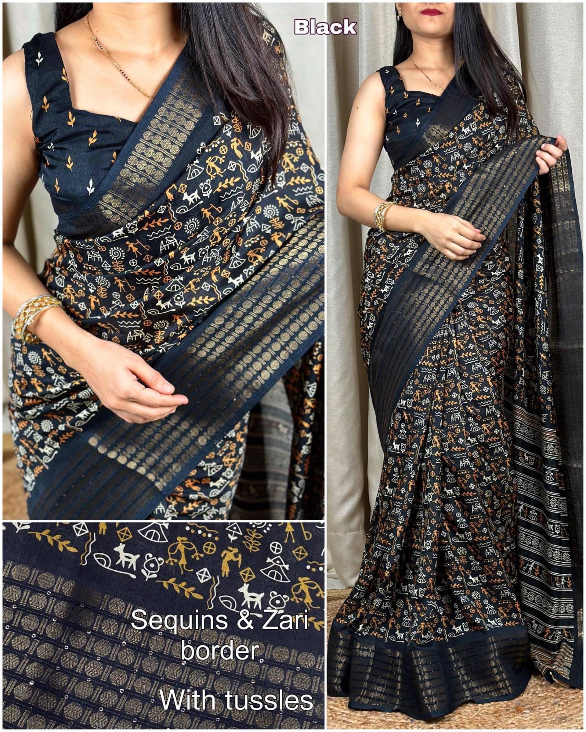 Shree Mahantam Cotton Printed Saree With Unstitched Blouse Piece ( Black ) Shree Mahantam Cotton Printed Saree With Unstitched Blouse Piece ( Black )