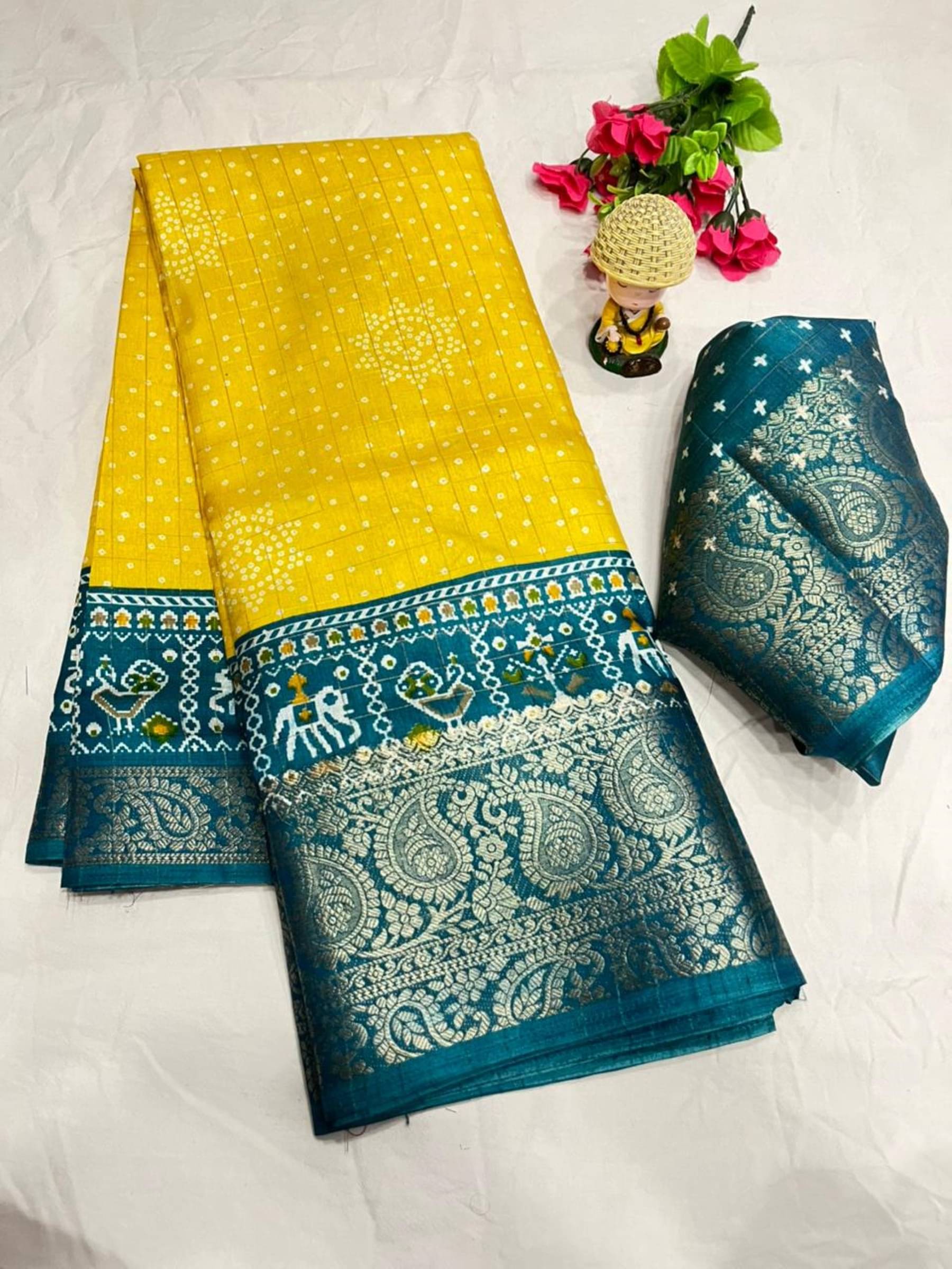     			Shree Mahantam Cotton Printed Saree With Unstitched Blouse Piece ( Yellow )