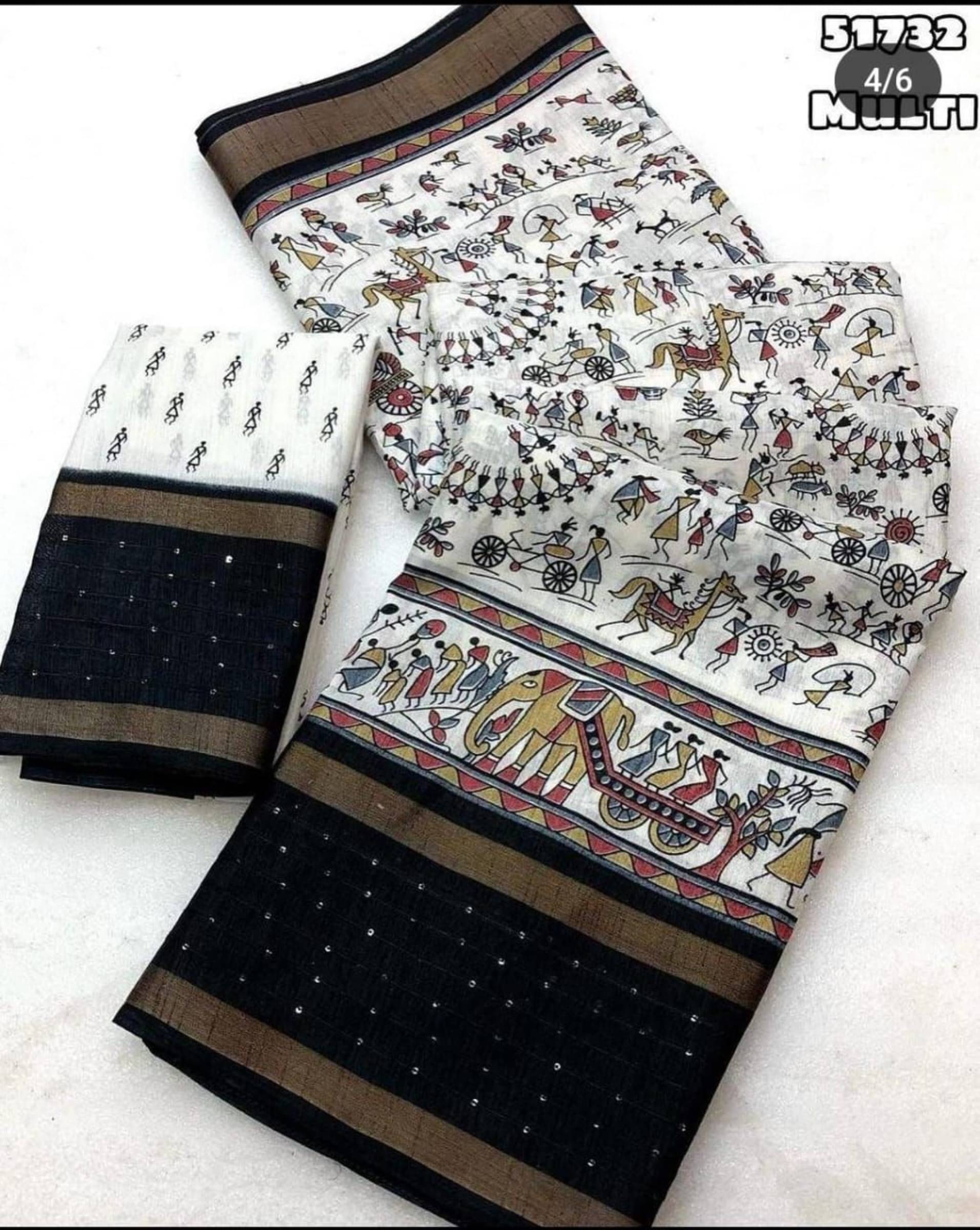     			Shree Mahantam Cotton Printed Saree With Unstitched Blouse Piece ( White )