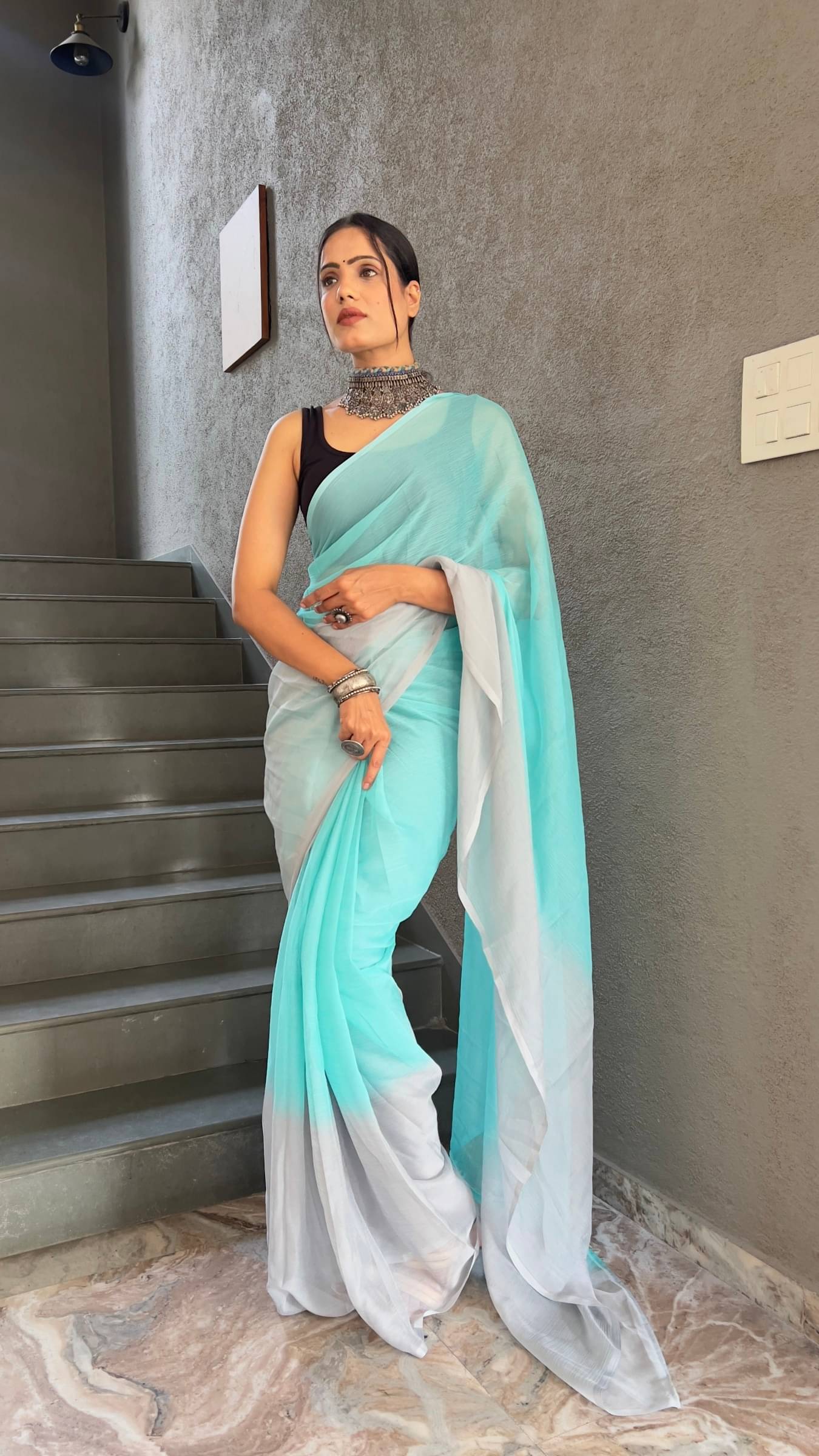 Shree Mahantam Georgette Solid Saree With Unstitched Blouse Piece ( Aqua Blue ) Shree Mahantam Georgette Solid Saree With Unstitched Blouse Piece ( Aqua Blue )