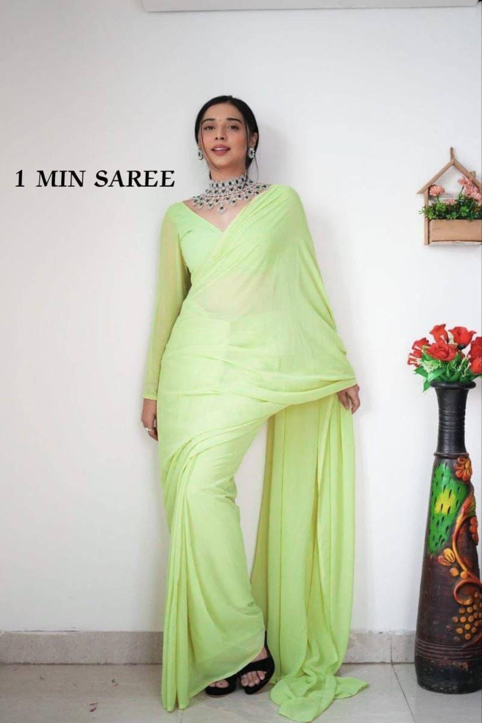 Shree Mahantam Georgette Solid Saree With Unstitched Blouse Piece ( Mint Green ) Shree Mahantam Georgette Solid Saree With Unstitched Blouse Piece ( Mint Green )